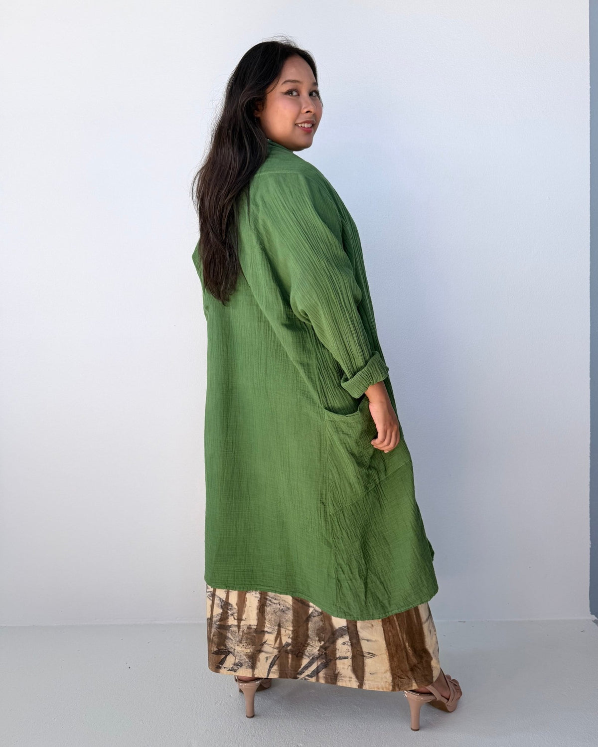 Yara Open Cardigan in Moss-Y-16-Mala Handworks