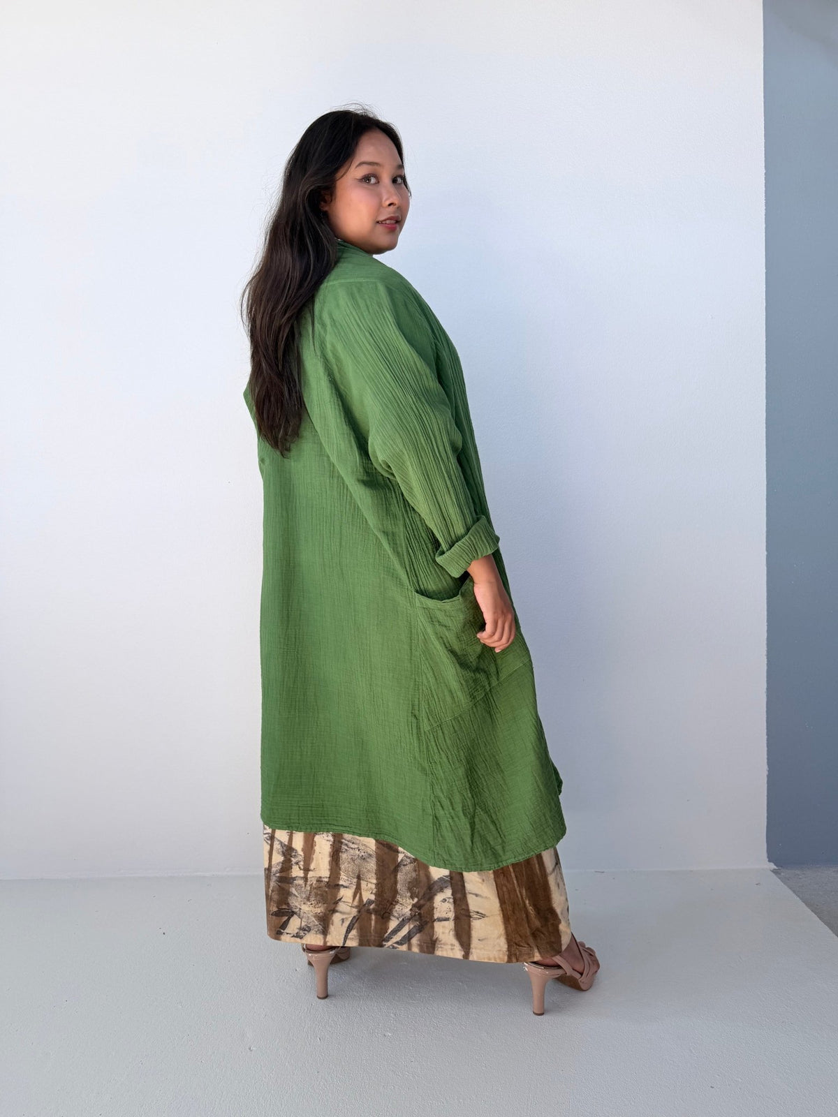 Yara Open Cardigan in Moss-Y-16-Mala Handworks