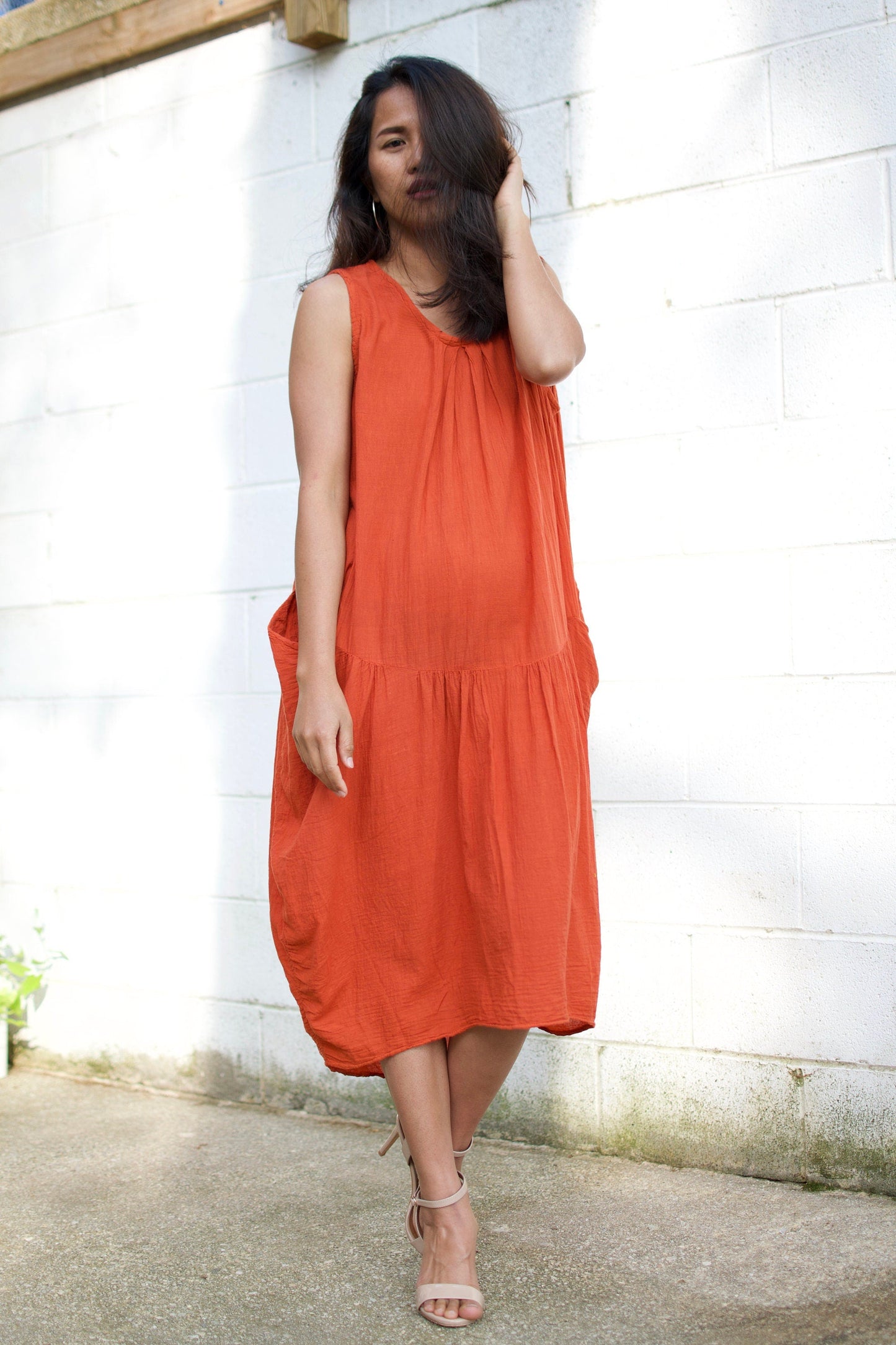 MALA handworks  Zara semi-sheer Dress in Natural Orange