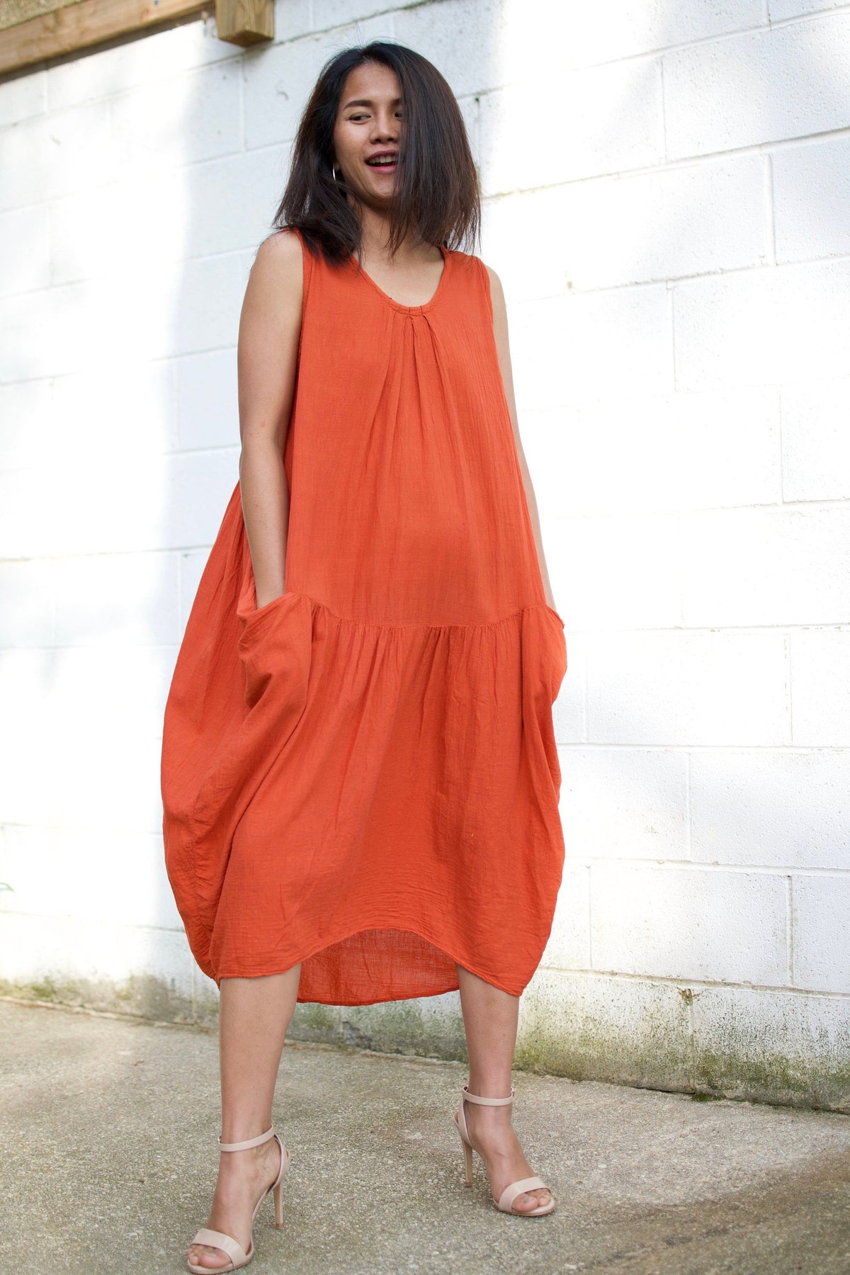 MALA handworks  Zara semi-sheer Dress in Natural Orange