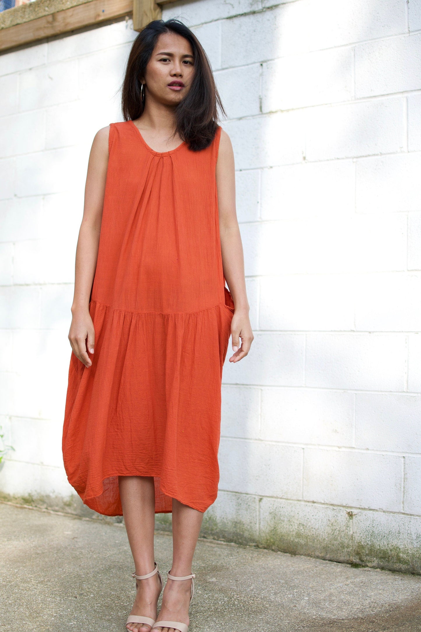 MALA handworks  Zara semi-sheer Dress in Natural Orange