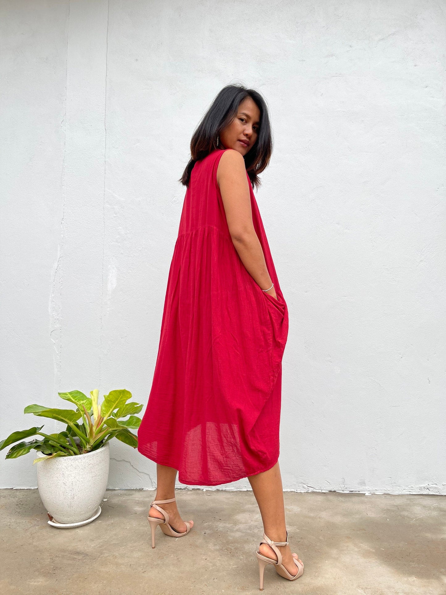 MALA handworks  Zara semi-sheer Dress in Natural Red