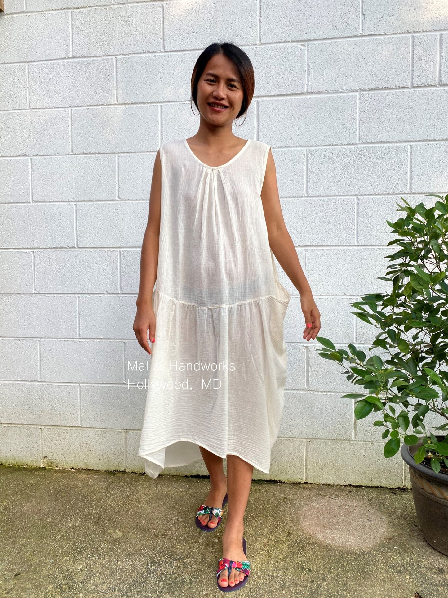 MALA handworks  Zara semi-sheer Dress in Natural White