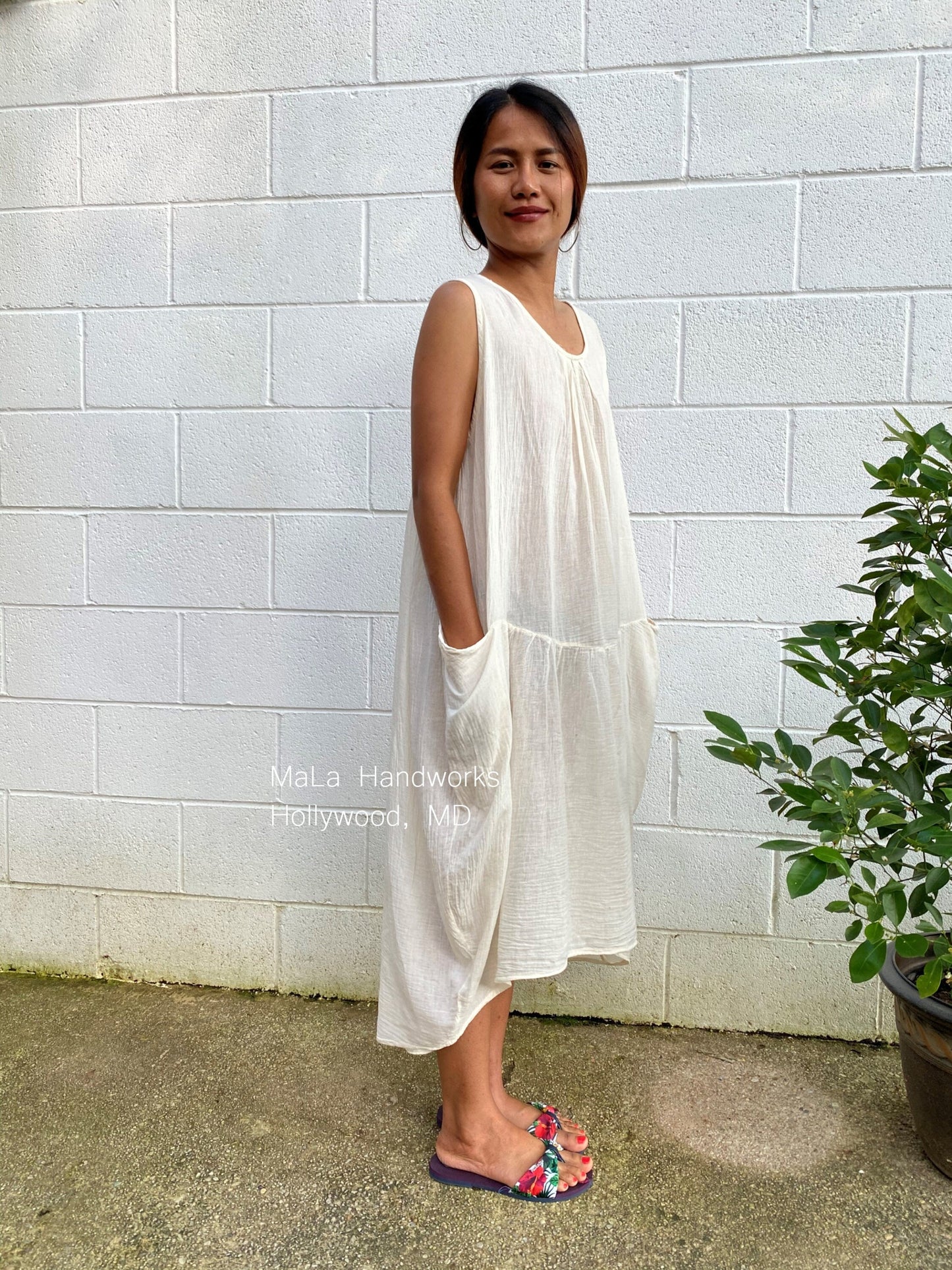 MALA handworks  Zara semi-sheer Dress in Natural White