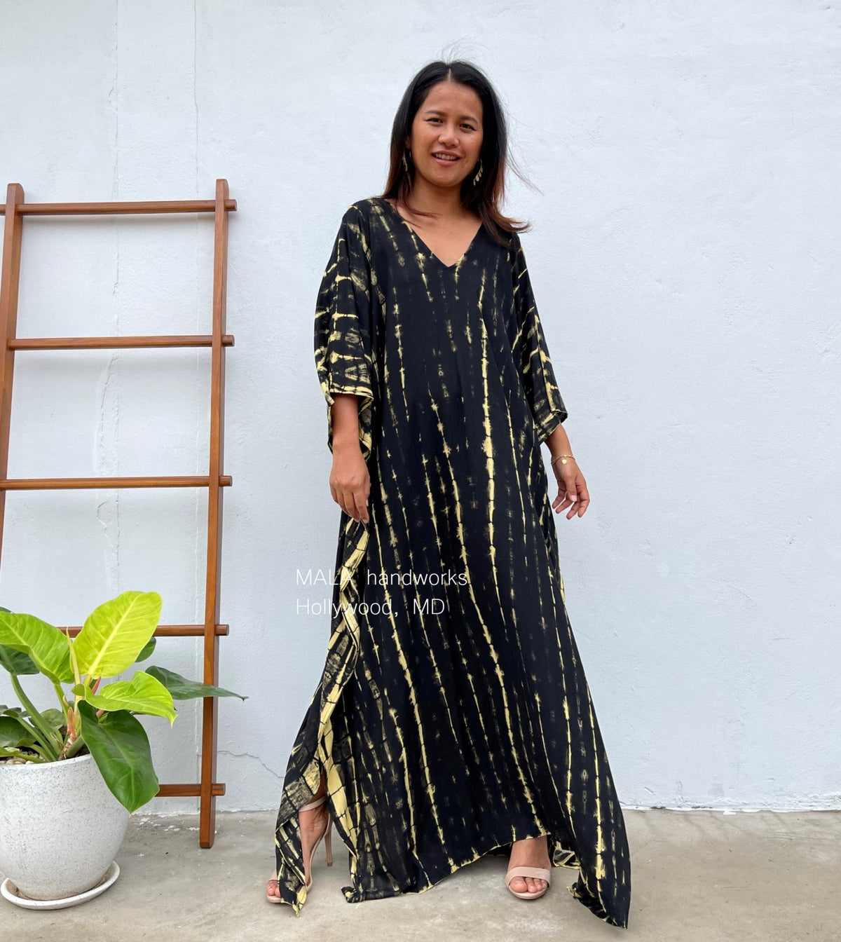 MALA handworks  Mala Kaftan Black and Yellow Tie Dye