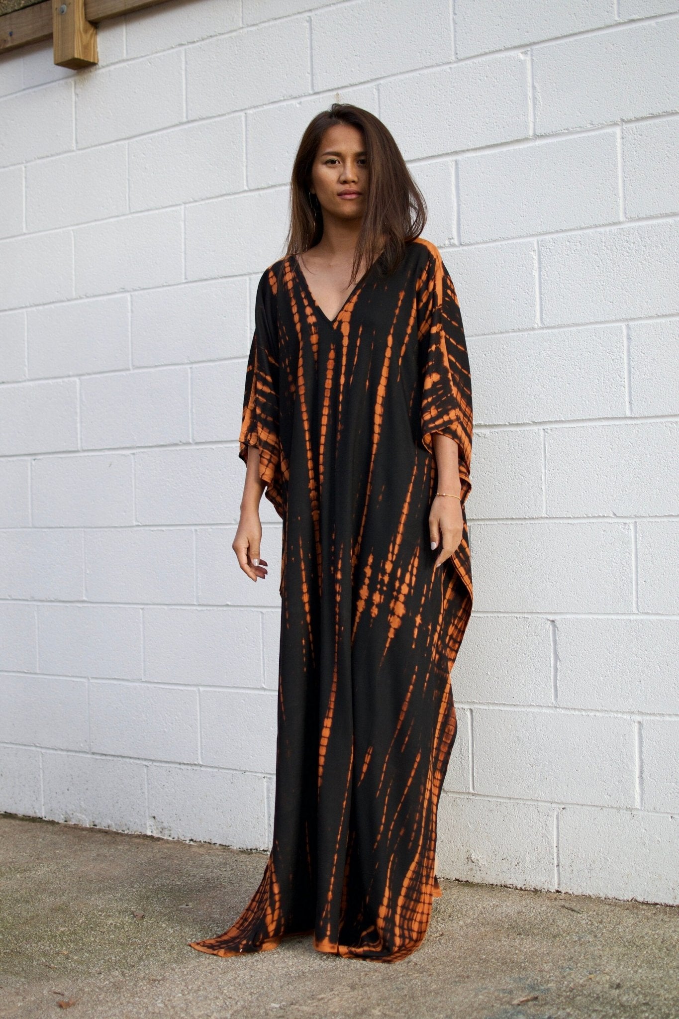 MALA handworks  Mala Kaftan in Black and Dark Orange Tie Dye