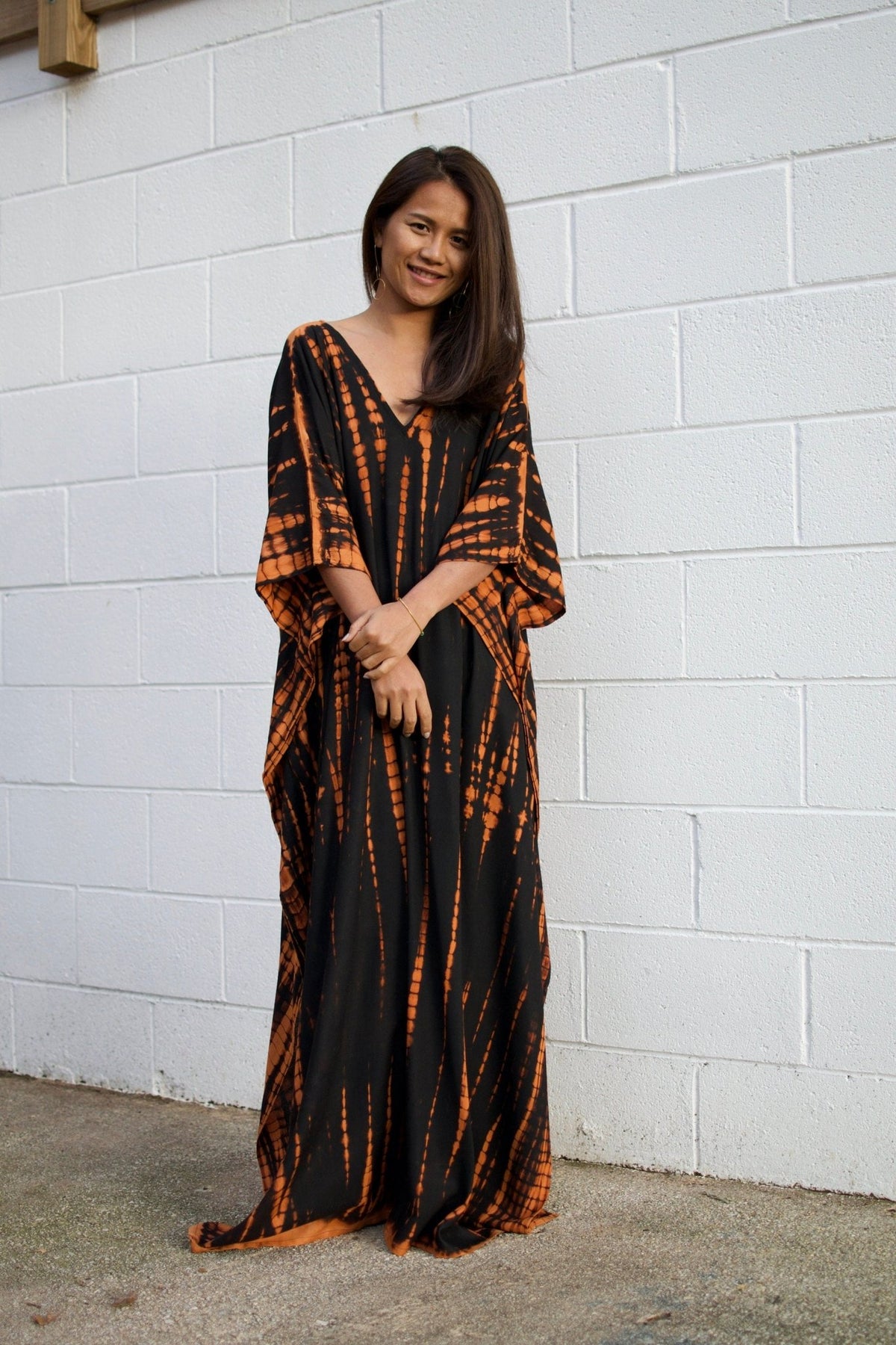 Mala Kaftan in Black with Dark Orange Tie Dye - Mala Handworks