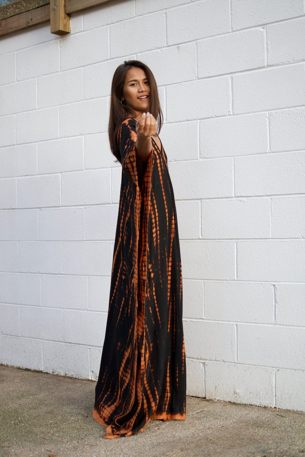 MALA handworks  Mala Kaftan in Black and Dark Orange Tie Dye