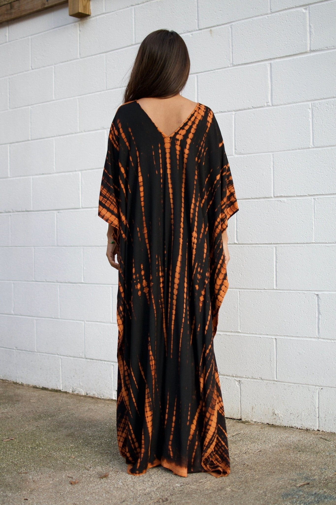 MALA handworks  Mala Kaftan in Black and Dark Orange Tie Dye