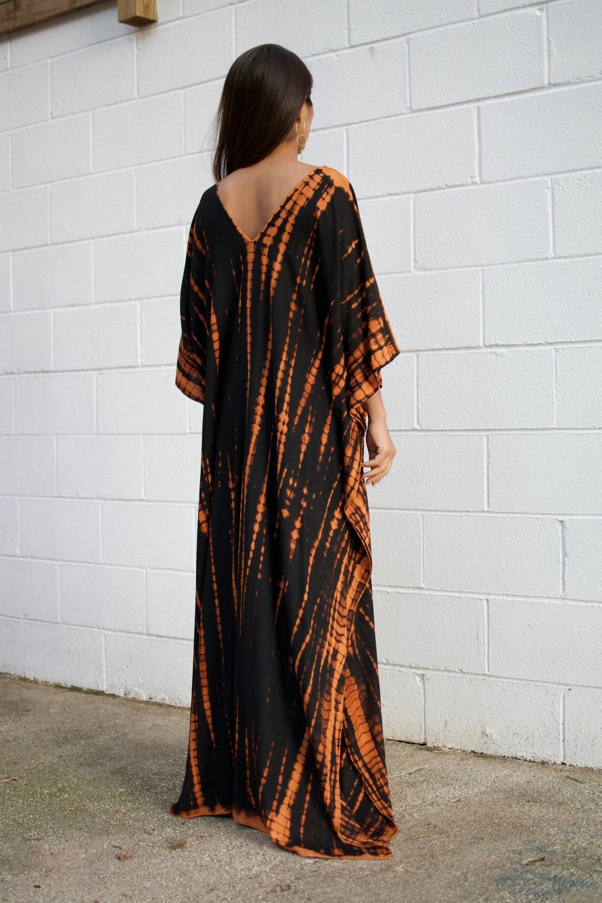 MALA handworks  Mala Kaftan in Black and Dark Orange Tie Dye
