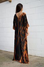 MALA handworks  Mala Kaftan in Black and Dark Orange Tie Dye