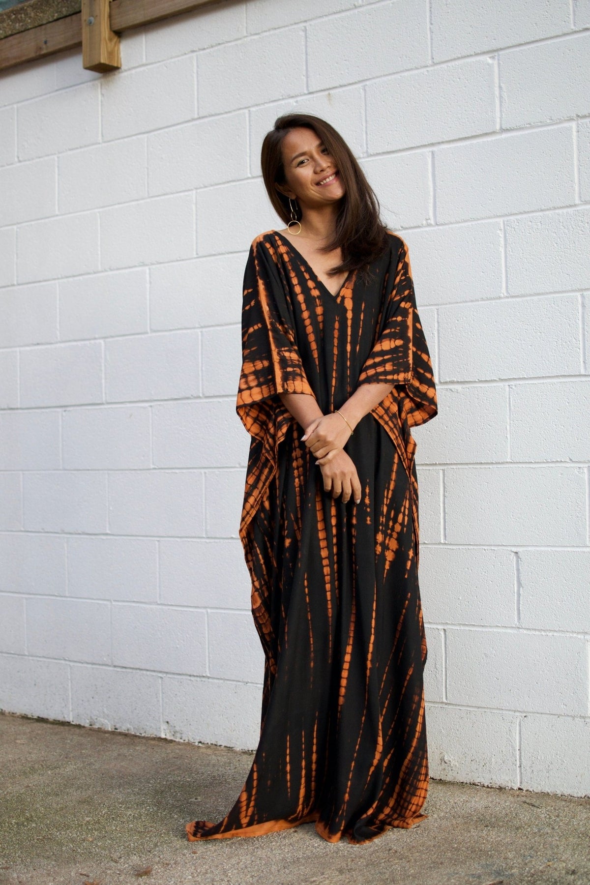 MALA handworks  Mala Kaftan in Black and Dark Orange Tie Dye