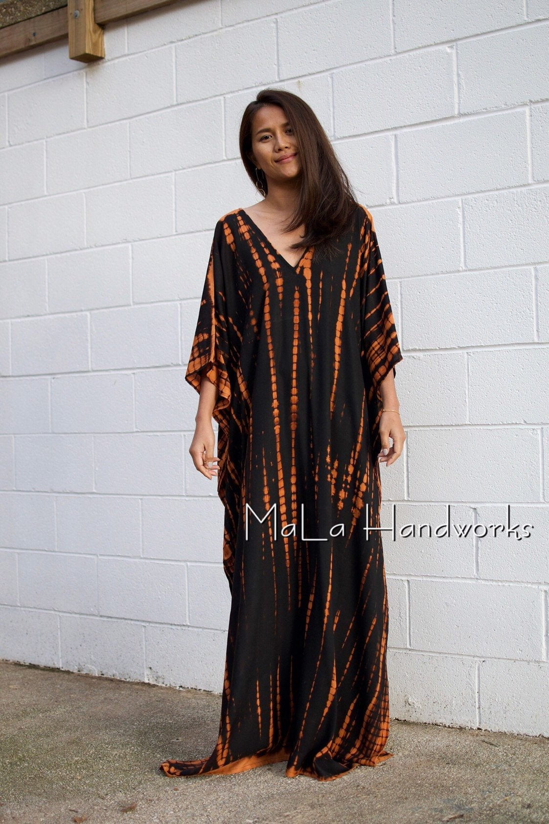 MALA handworks  Mala Kaftan in Black and Dark Orange Tie Dye