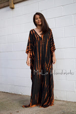 MALA handworks  Mala Kaftan in Black and Dark Orange Tie Dye