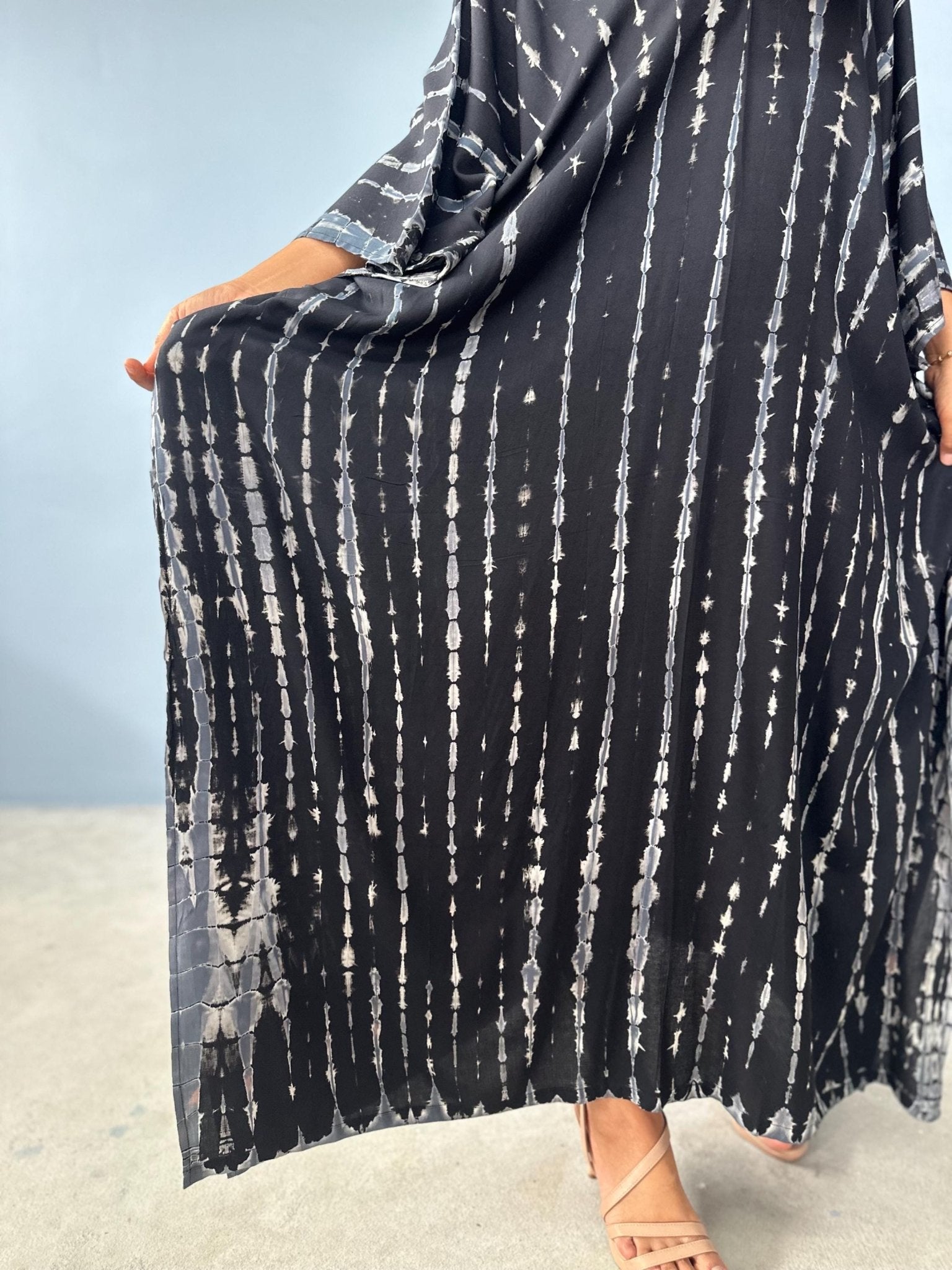 Mala Handworks  Mala Kaftan in Black with Gray Tie Dye