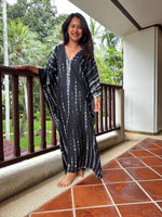 Mala Handworks  Mala Kaftan in Black with Gray Tie Dye