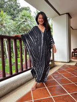 Mala Handworks  45 in Mala Kaftan in Black with Gray Tie Dye