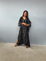 Mala Handworks  Mala Kaftan in Black with Gray Tie Dye