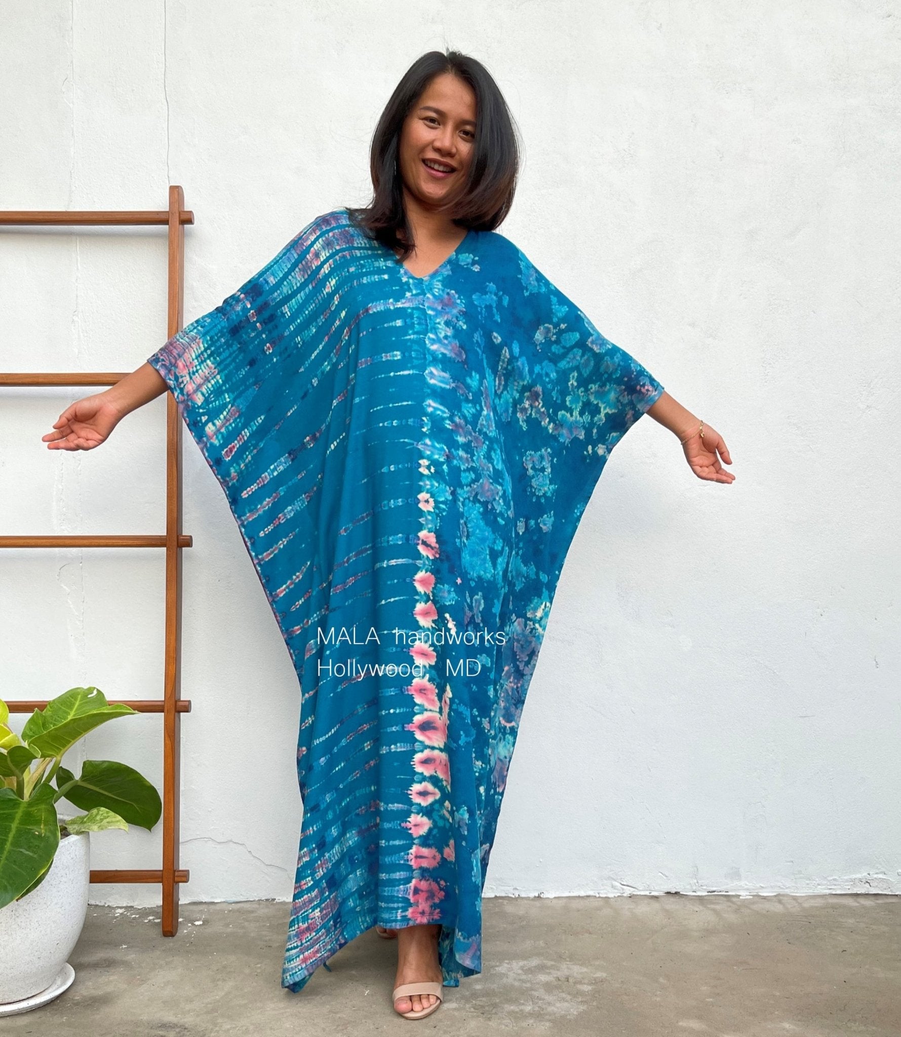 MALA handworks Mala Kaftan in Blue Teal Tie Dye