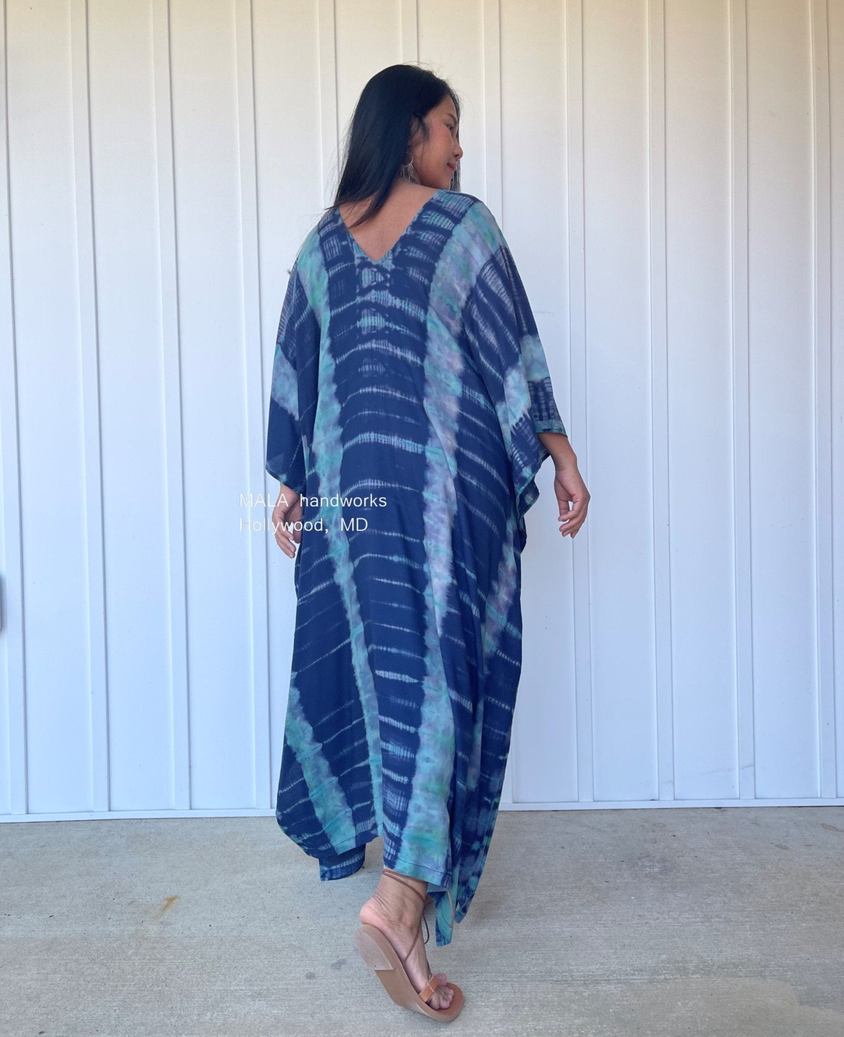 MALA handworks  Mala Kaftan in Blue and Green Teal Tie Dye