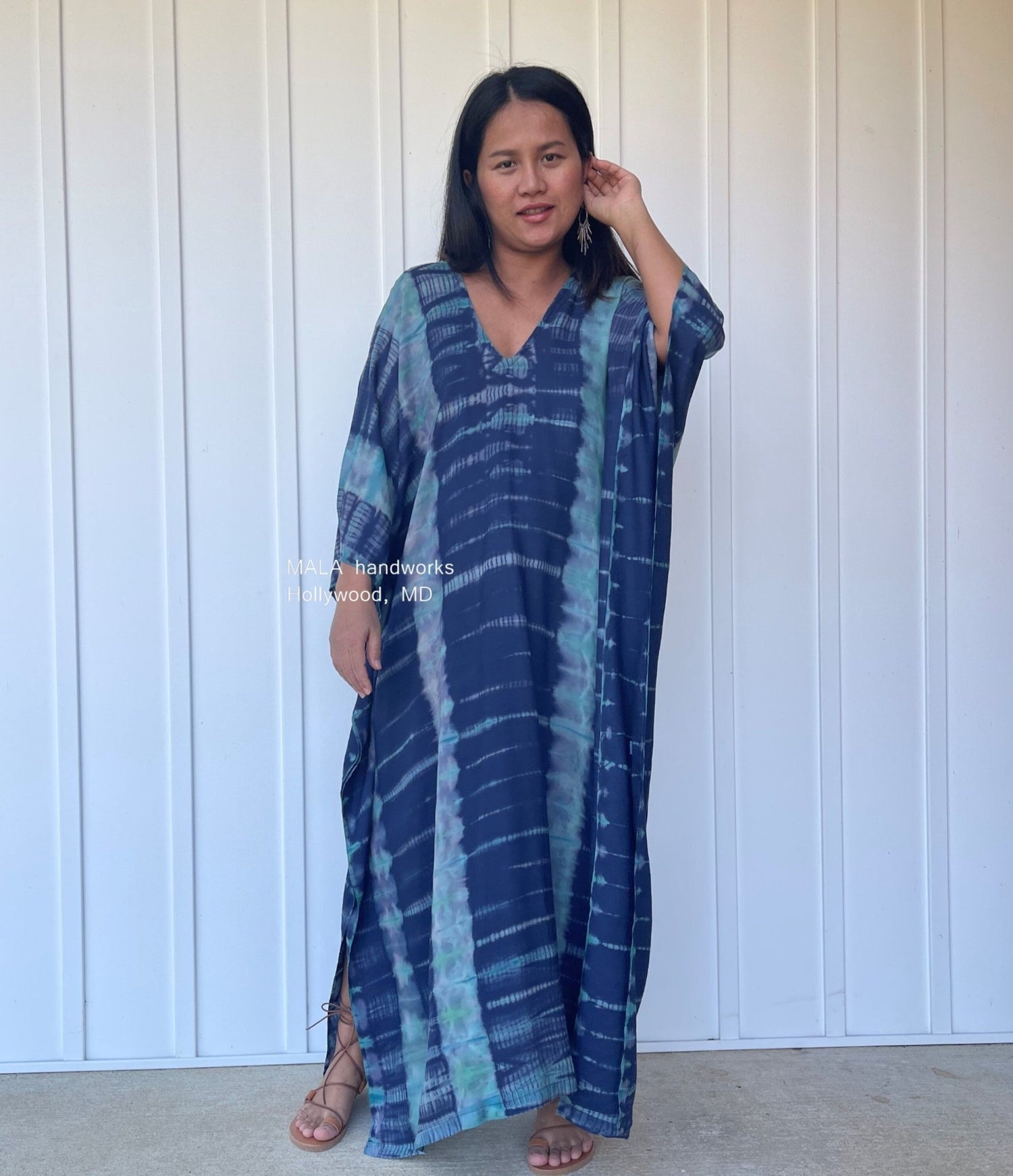 MALA handworks  Mala Kaftan in Blue and Green Teal Tie Dye