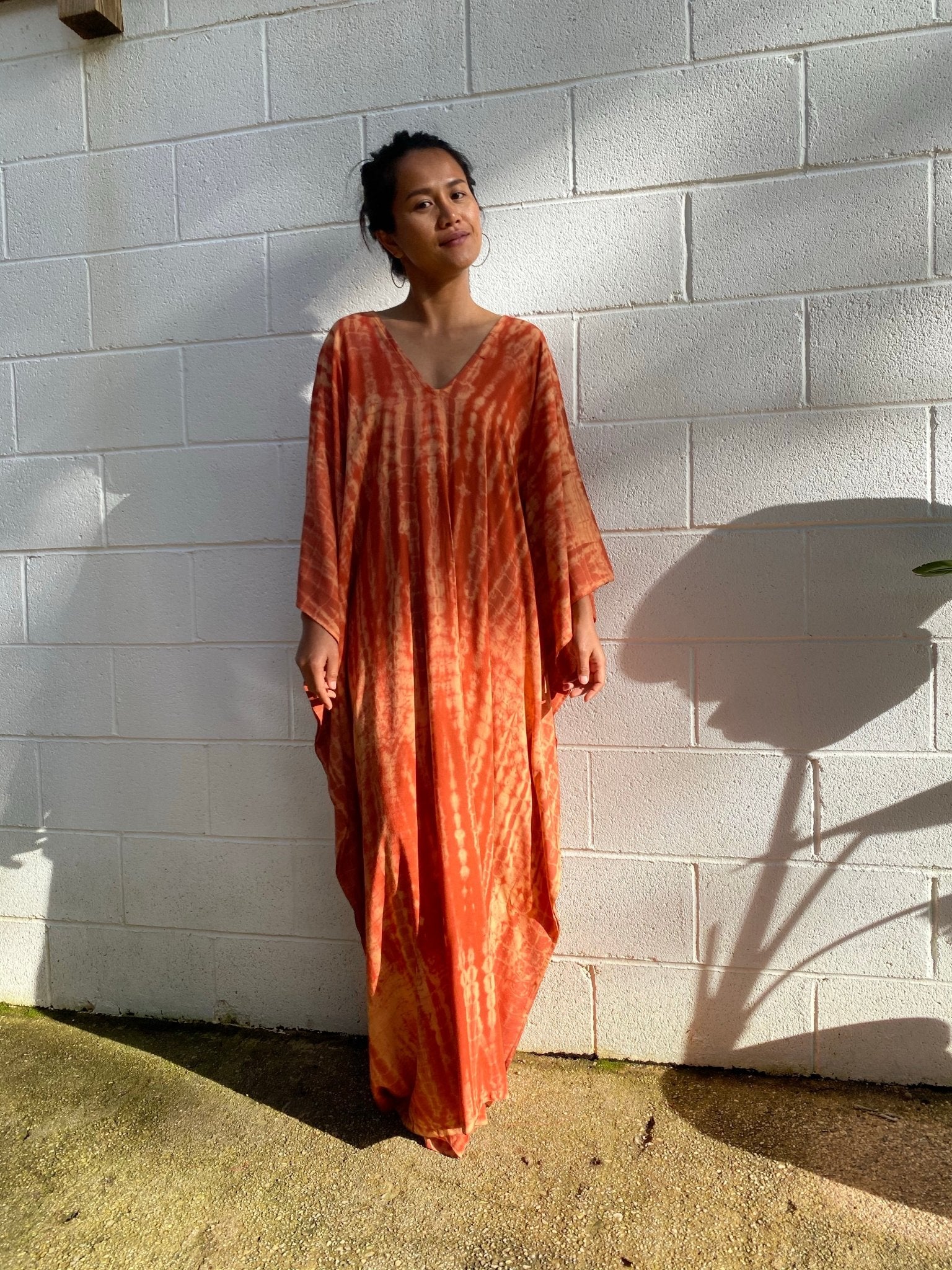 MALA handworks Mala Kaftan in Brick Orange Tie Dye
