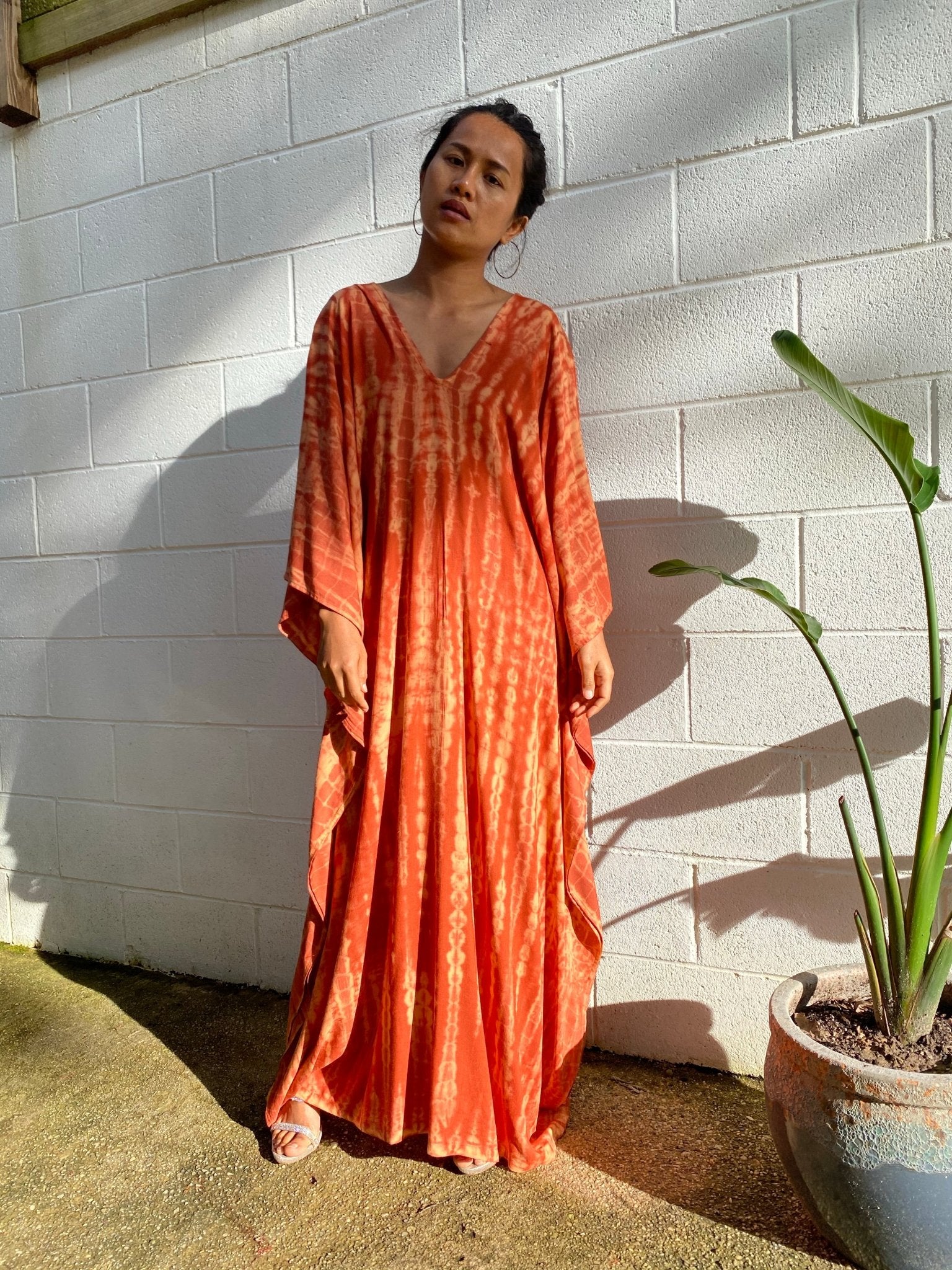 MALA handworks Mala Kaftan in Brick Orange Tie Dye