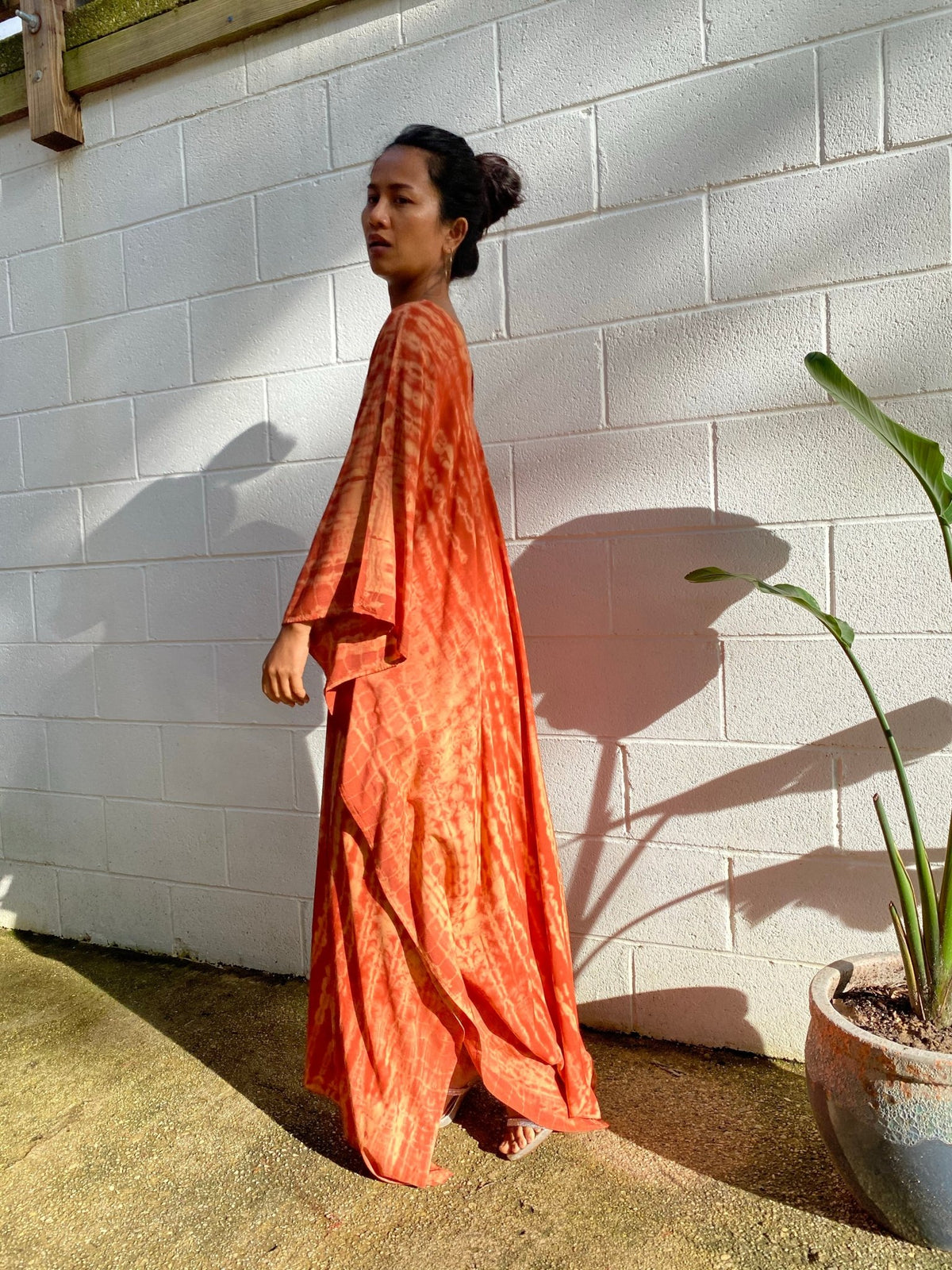 MALA handworks Mala Kaftan in Brick Orange Tie Dye