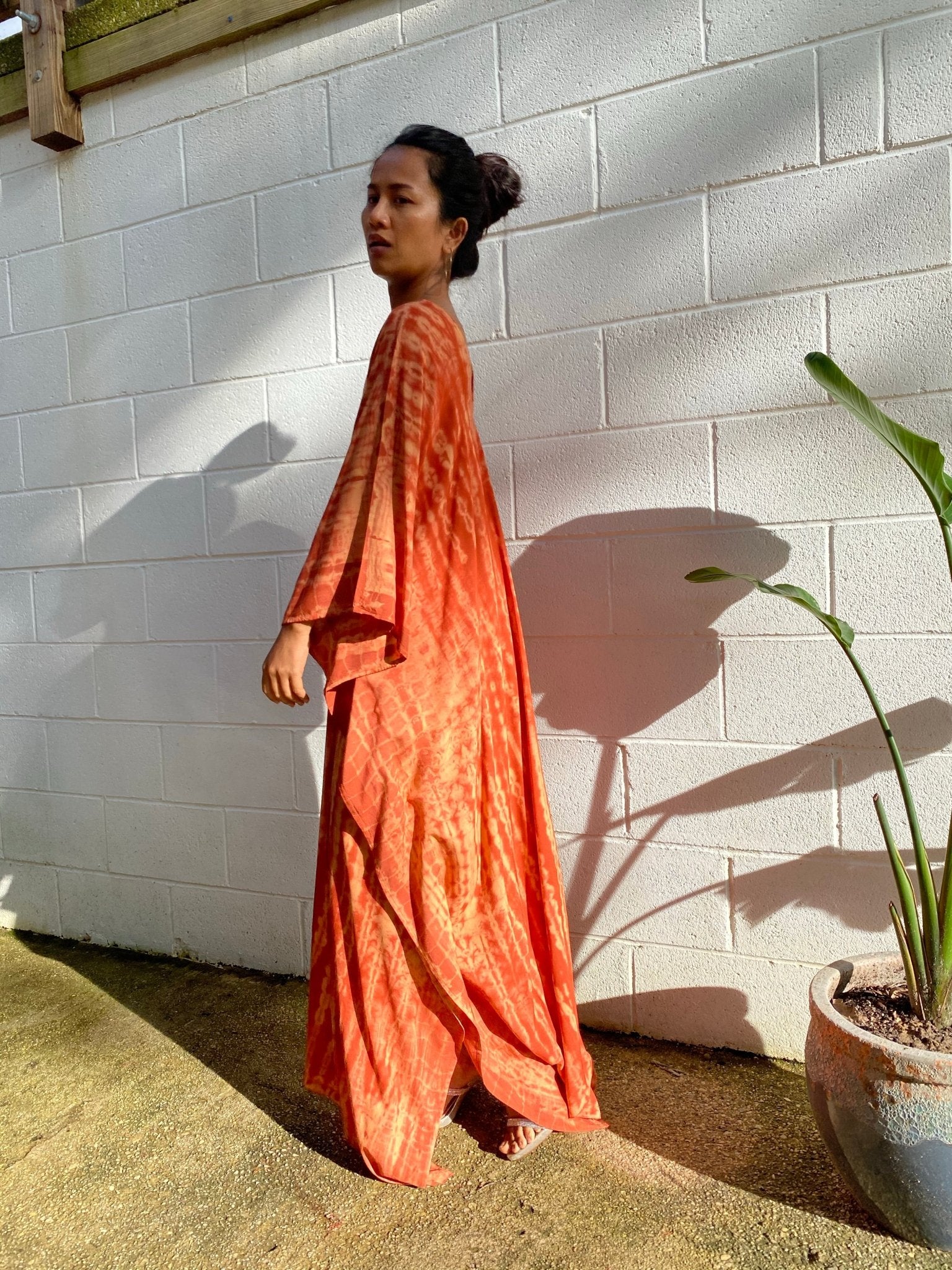 MALA handworks Mala Kaftan in Brick Orange Tie Dye