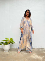 MALA handworks Mala Kaftan in Cream and Blue Tie Dye
