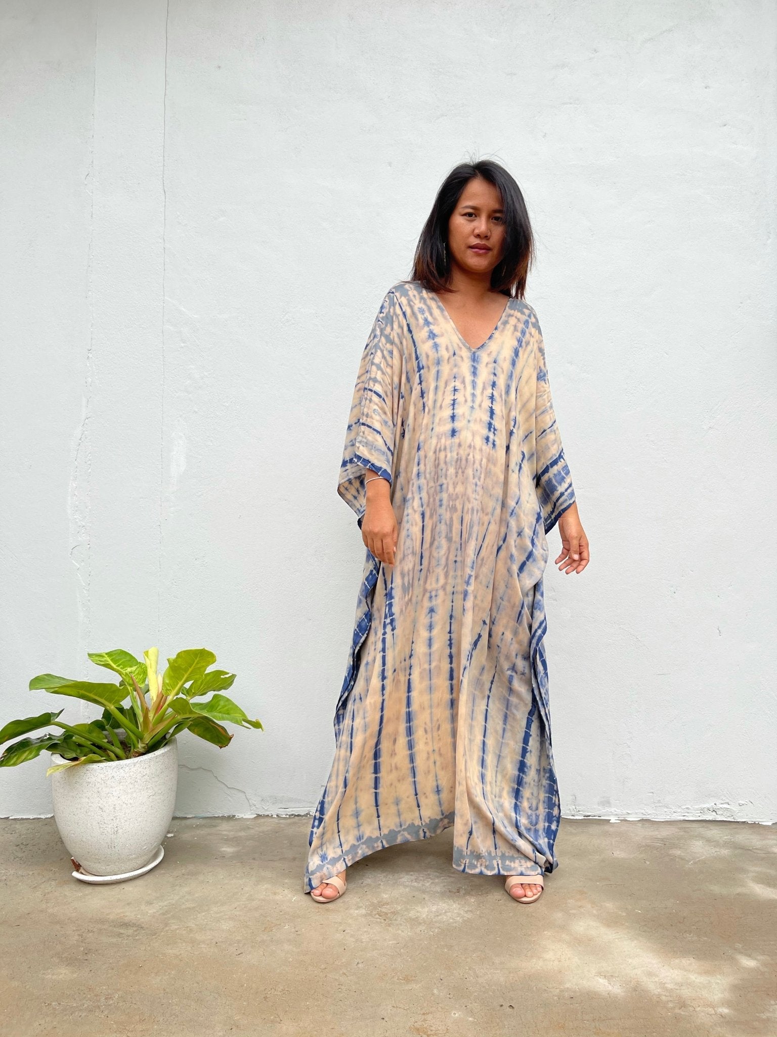MALA handworks Mala Kaftan in Cream and Blue Tie Dye
