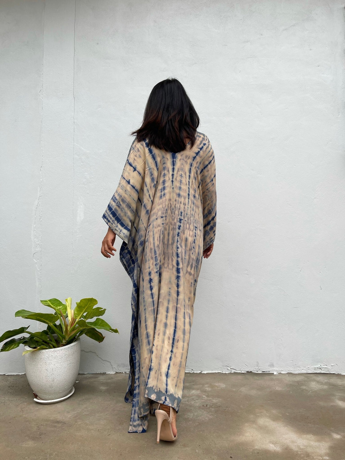 MALA handworks Mala Kaftan in Cream and Blue Tie Dye
