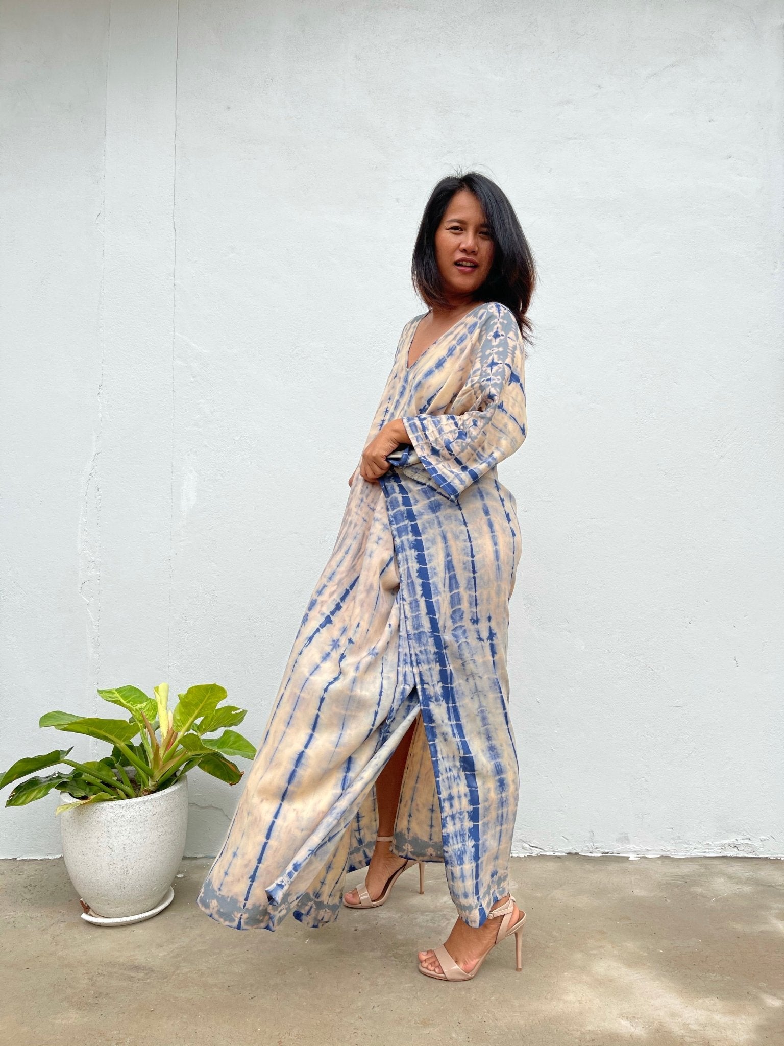 MALA handworks Mala Kaftan in Cream and Blue Tie Dye