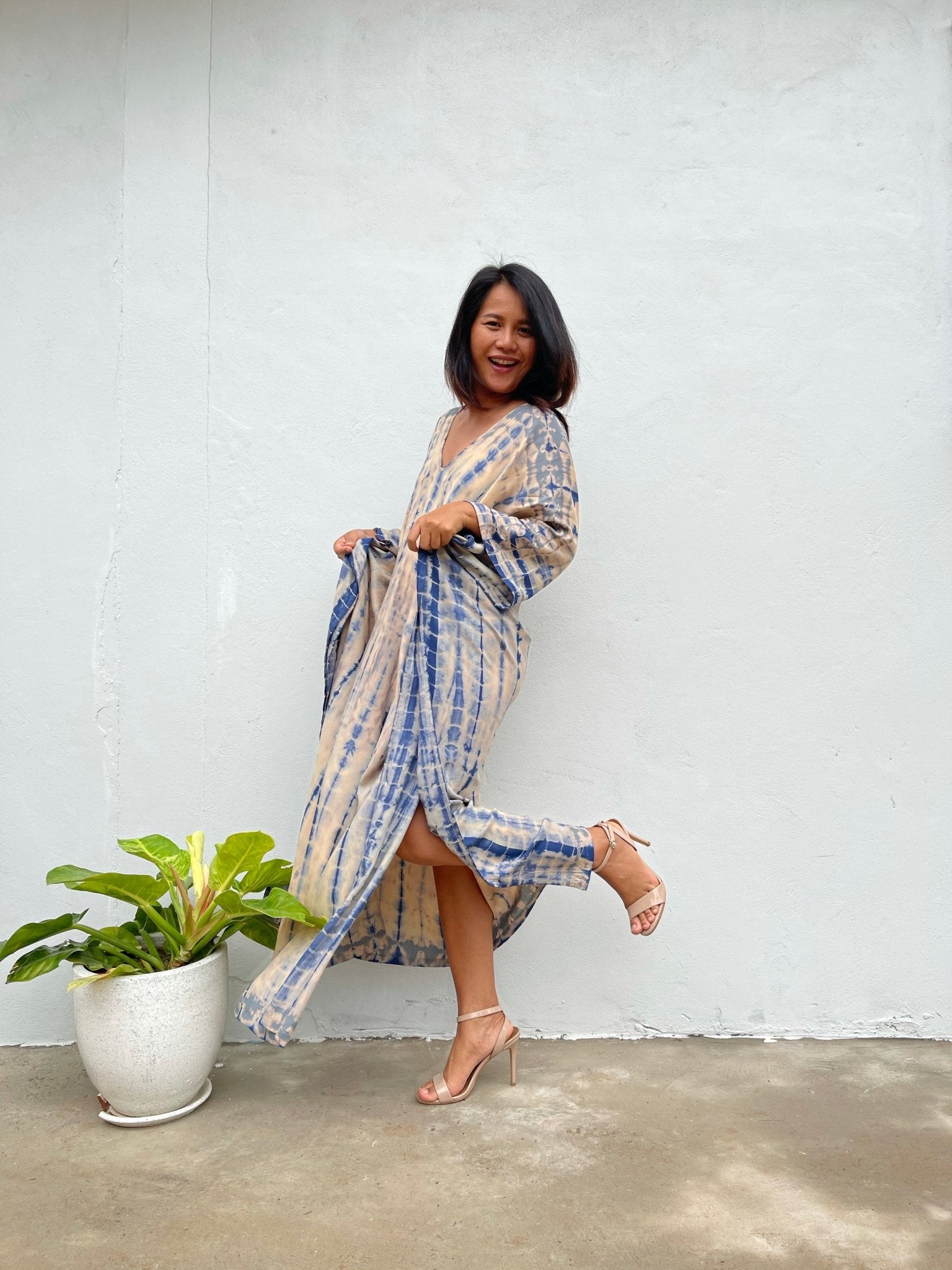 MALA handworks Mala Kaftan in Cream and Blue Tie Dye