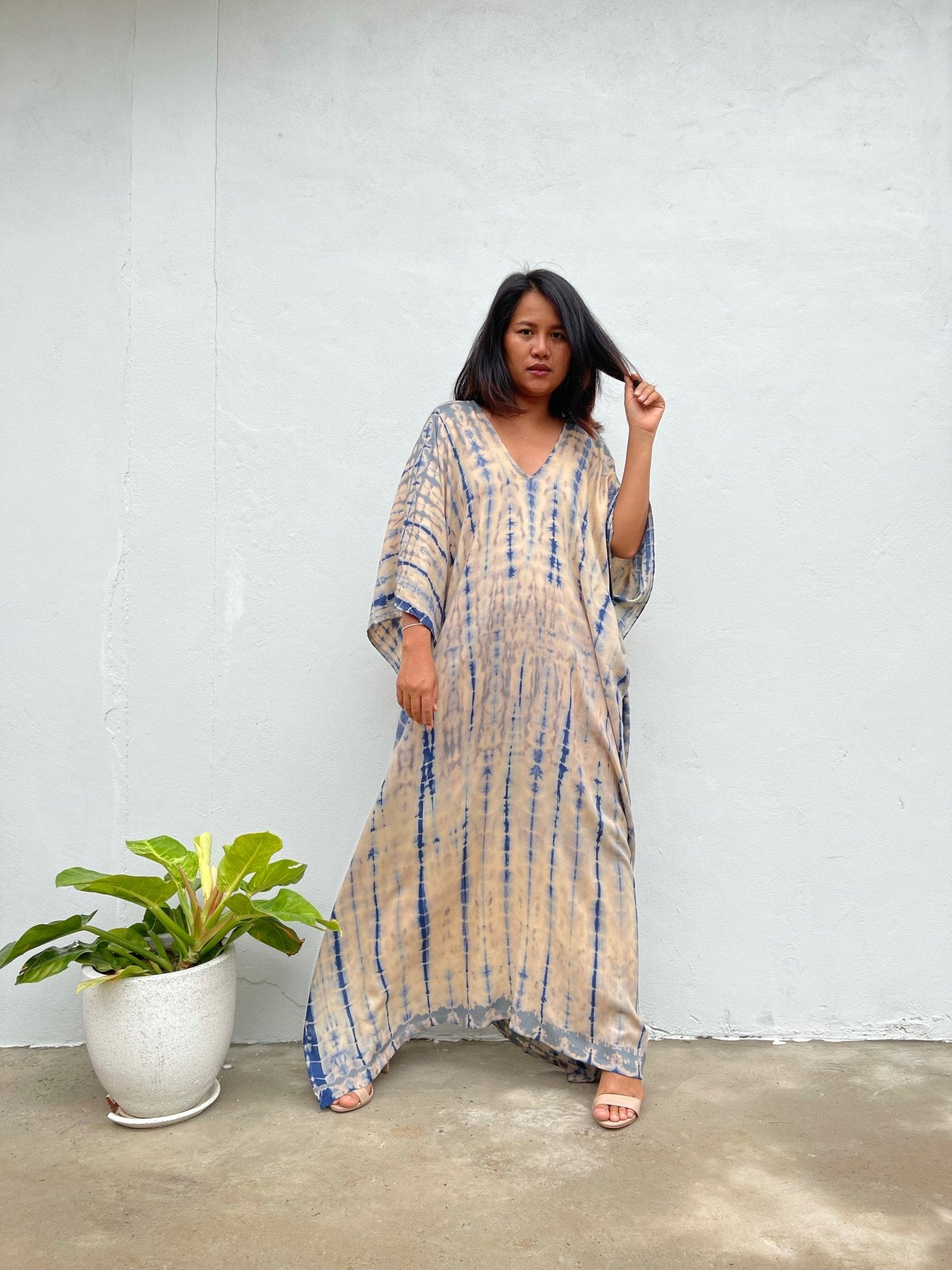 MALA handworks Mala Kaftan in Cream and Blue Tie Dye