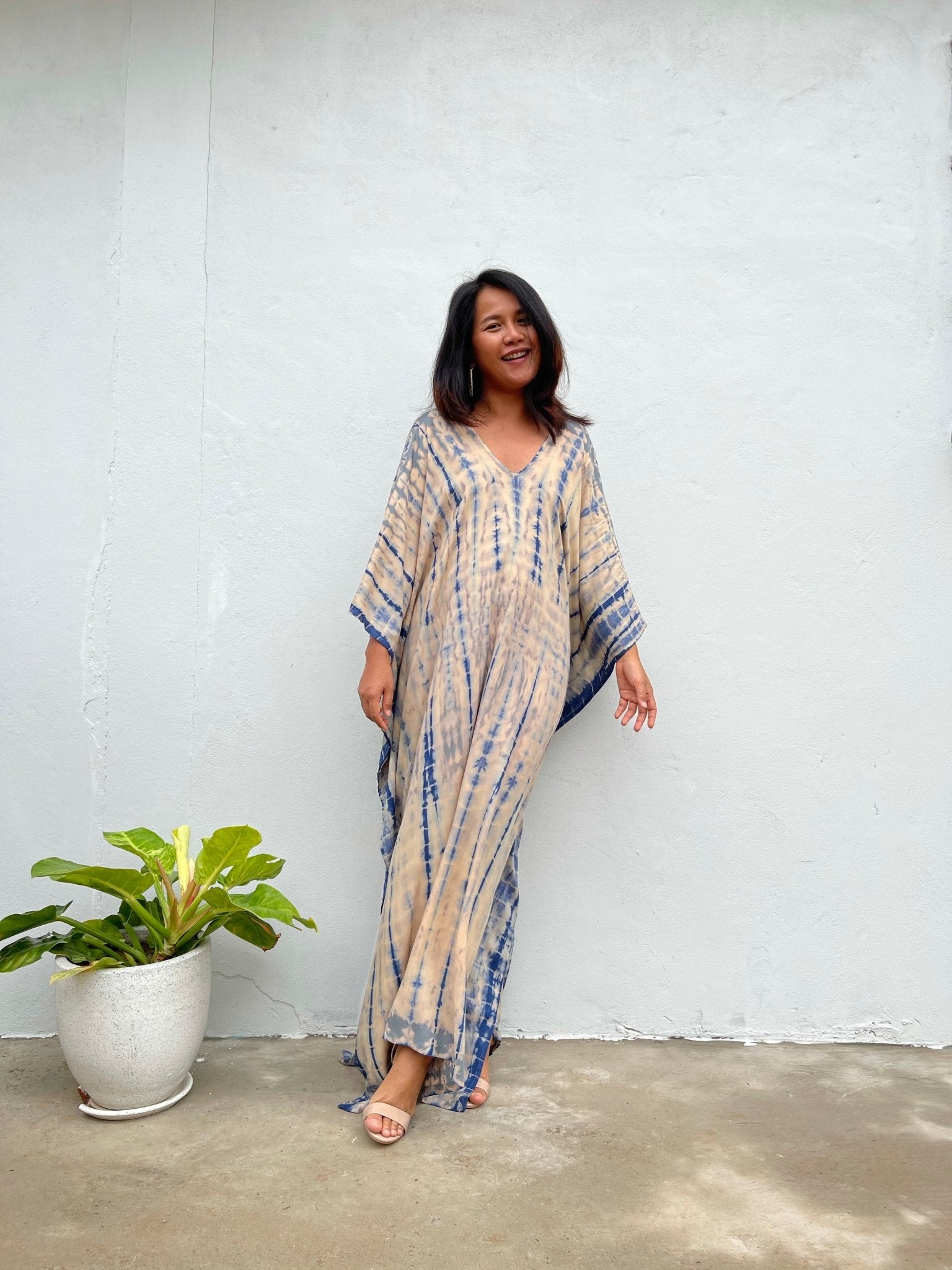 MALA handworks Mala Kaftan in Cream and Blue Tie Dye
