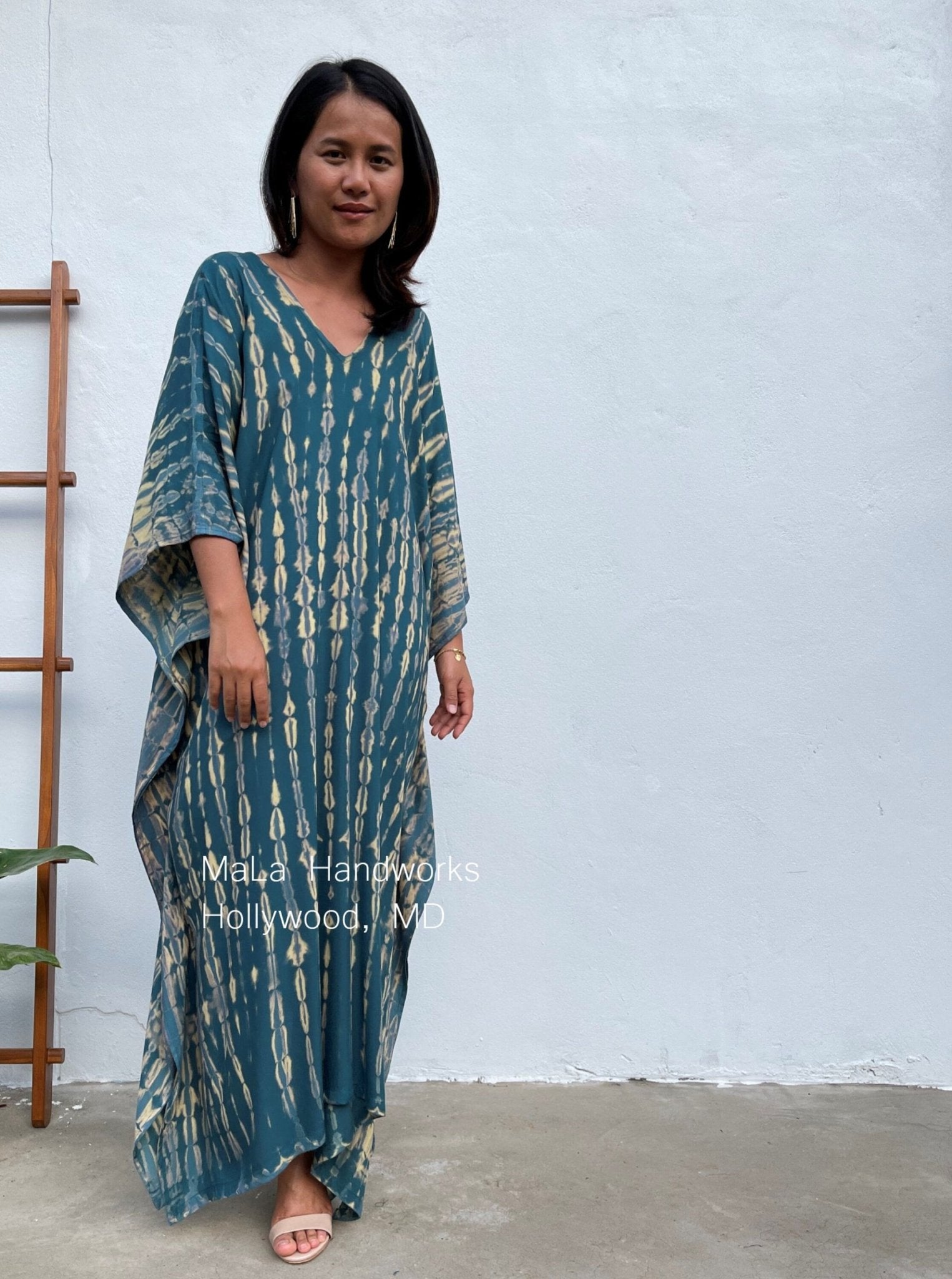 MALA handworks  Mala Kaftan in Dark Green and Yellow Tie Dye