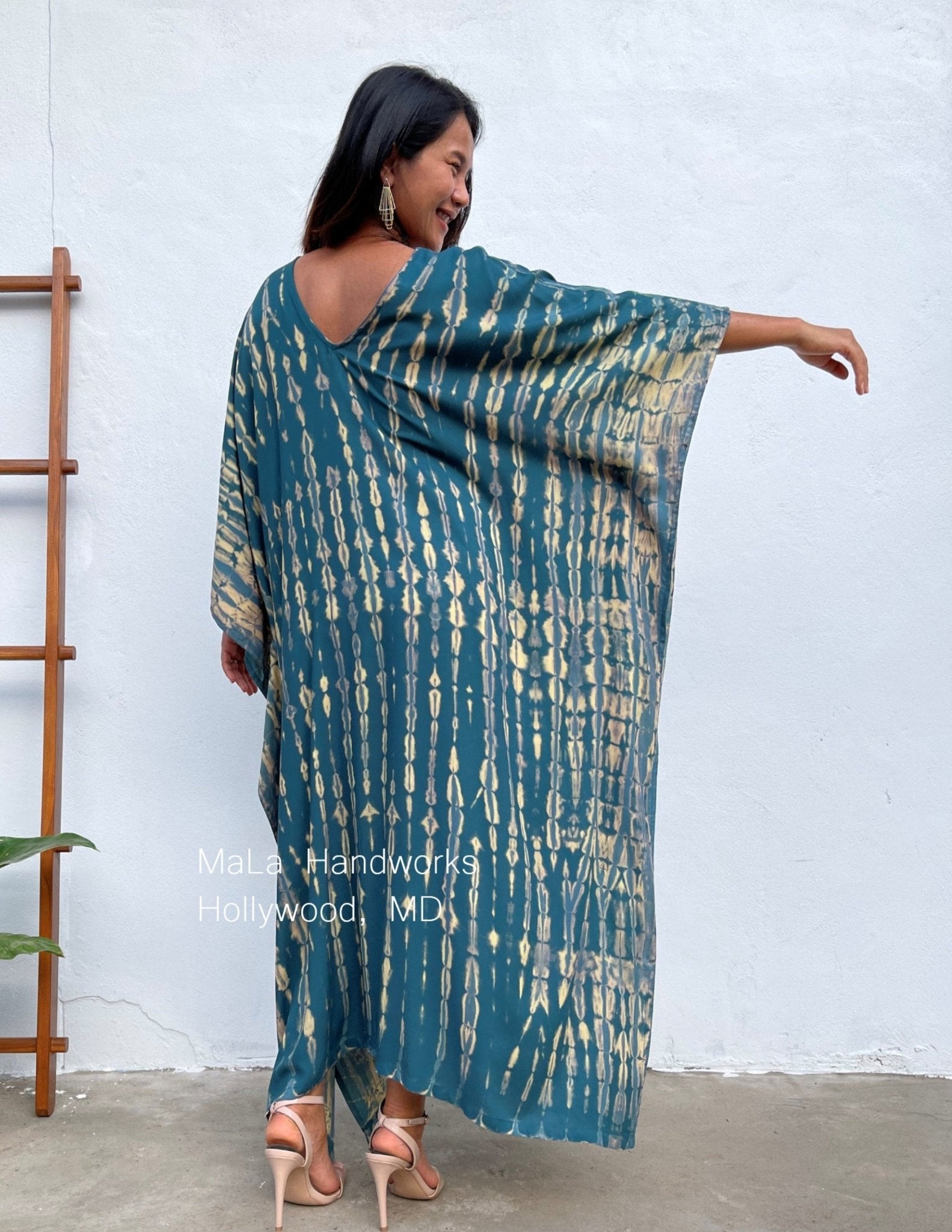 MALA handworks  Mala Kaftan in Dark Green and Yellow Tie Dye