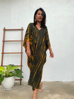 MALA handworks  Mala Kaftan in Dark Olive Green and Orange Tie Dye