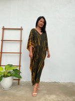 MALA handworks  Mala Kaftan in Dark Olive Green and Orange Tie Dye