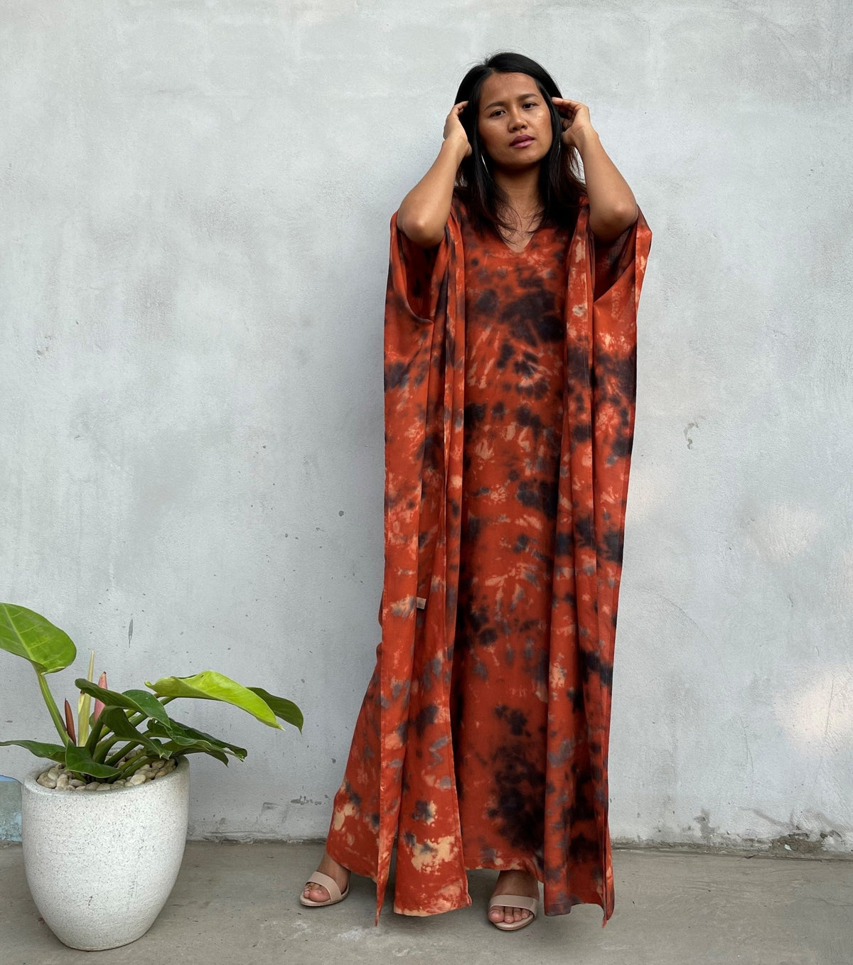 MALA handworks Mala Kaftan in Dark Orange and Black Tie Dye