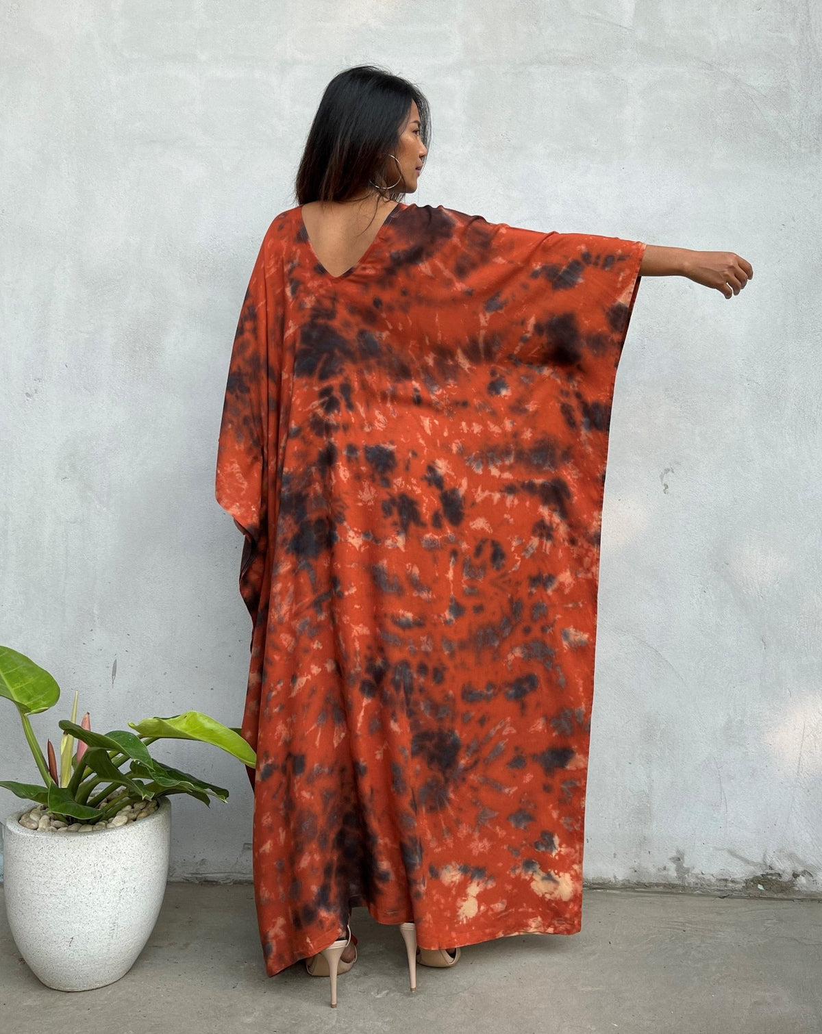 MALA handworks Mala Kaftan in Dark Orange and Black Tie Dye