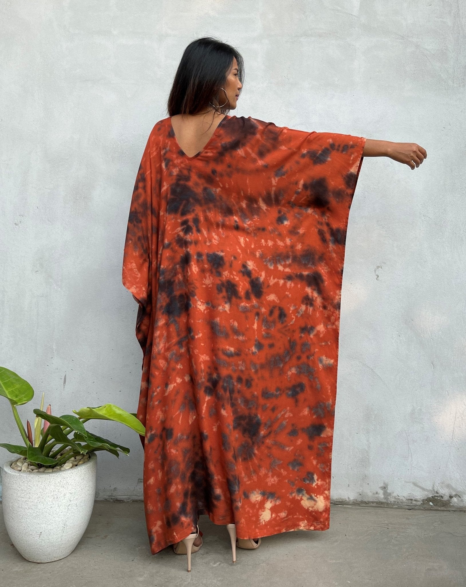 MALA handworks Mala Kaftan in Dark Orange and Black Tie Dye