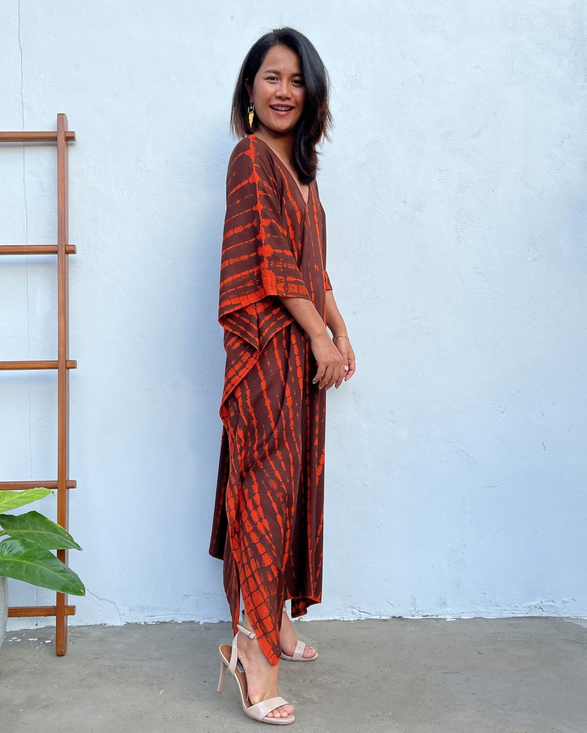 MALA handworks Mala Kaftan in Earthy Red and Umber Brown Tie Dye