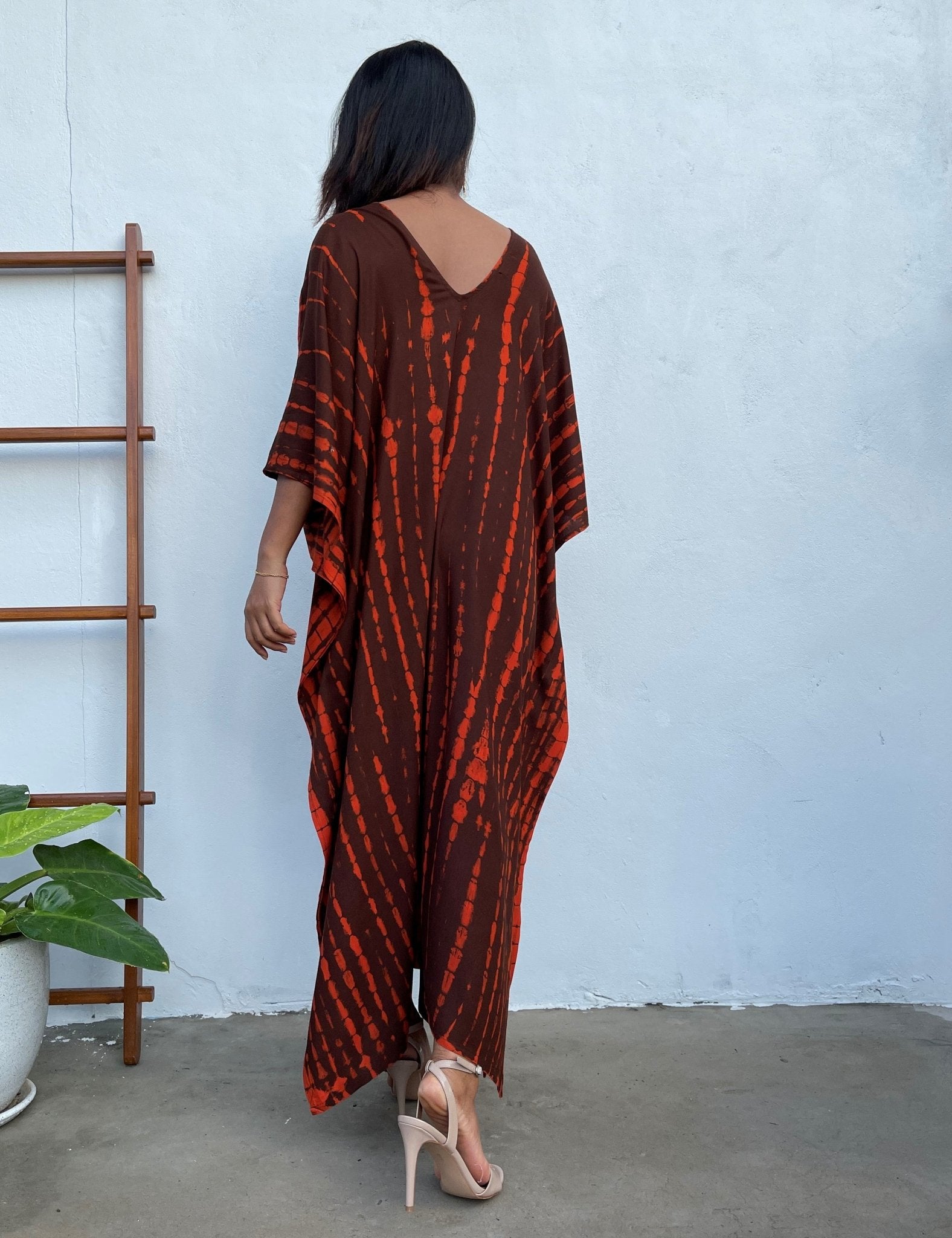 MALA handworks Mala Kaftan in Earthy Red and Umber Brown Tie Dye