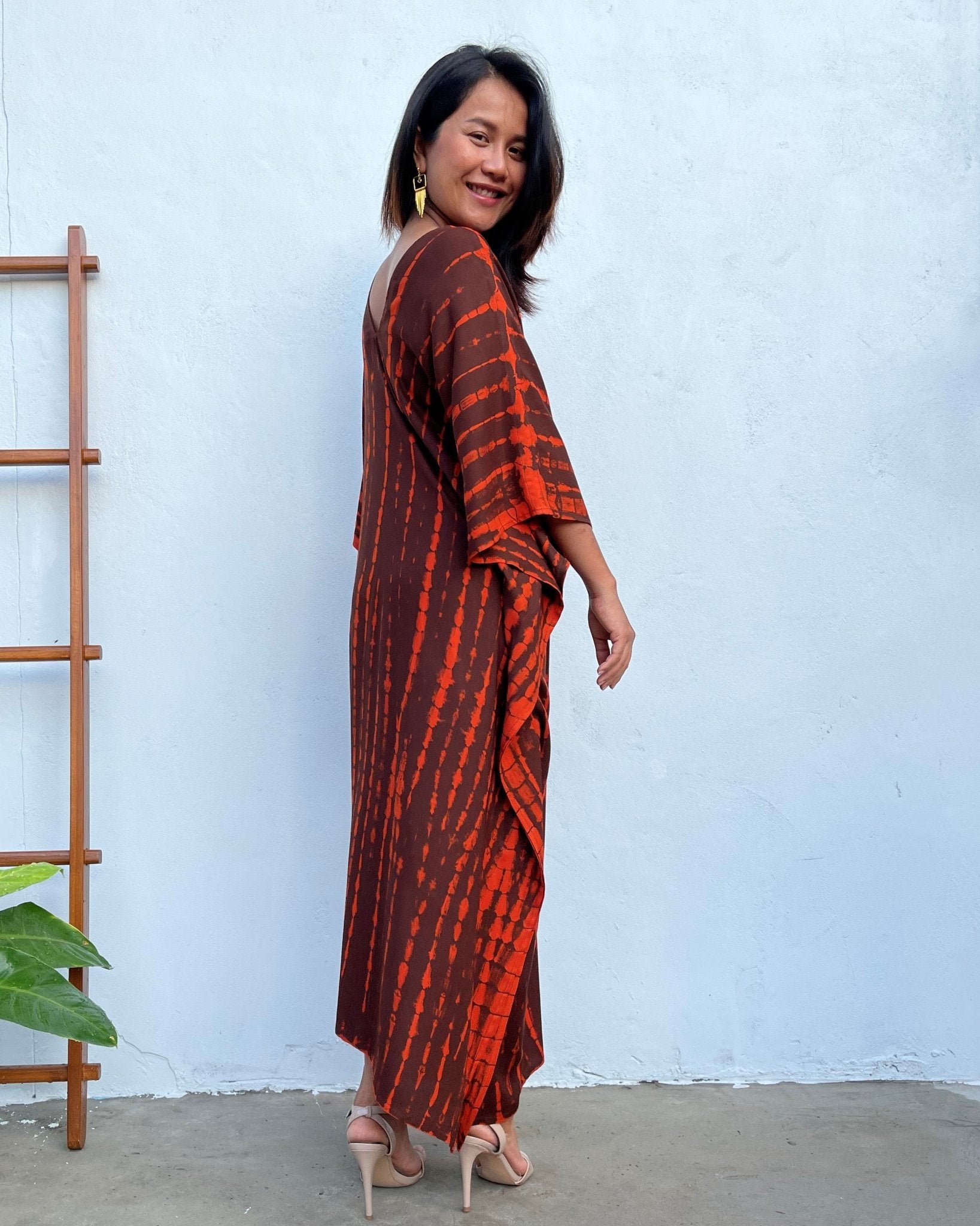 MALA handworks Mala Kaftan in Earthy Red and Umber Brown Tie Dye