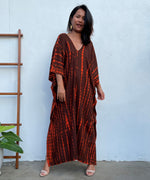 MALA handworks Mala Kaftan in Earthy Red and Umber Brown Tie Dye