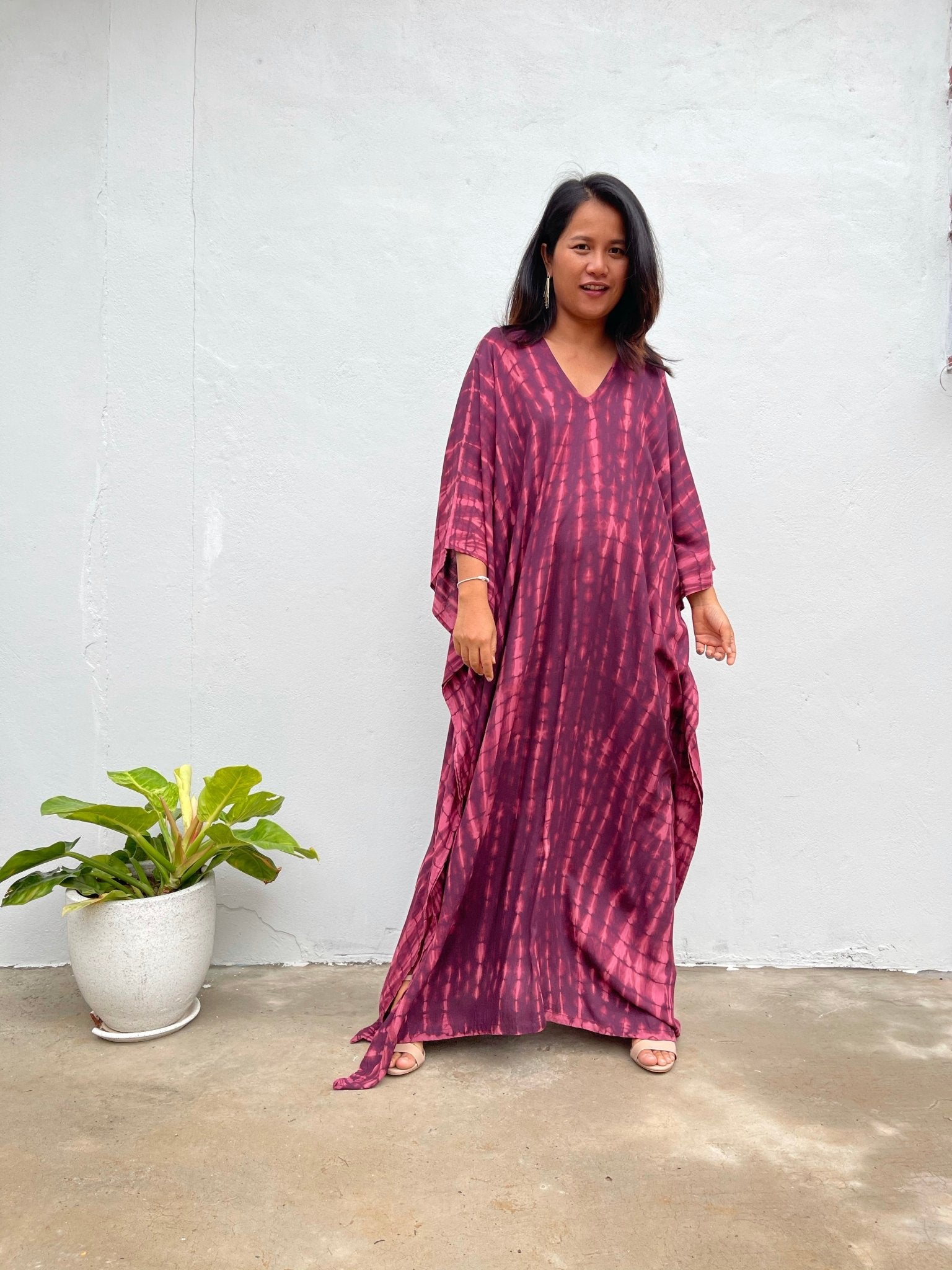 MALA handworks Mala Kaftan in Eggplant Purple and Pink Tie Dye