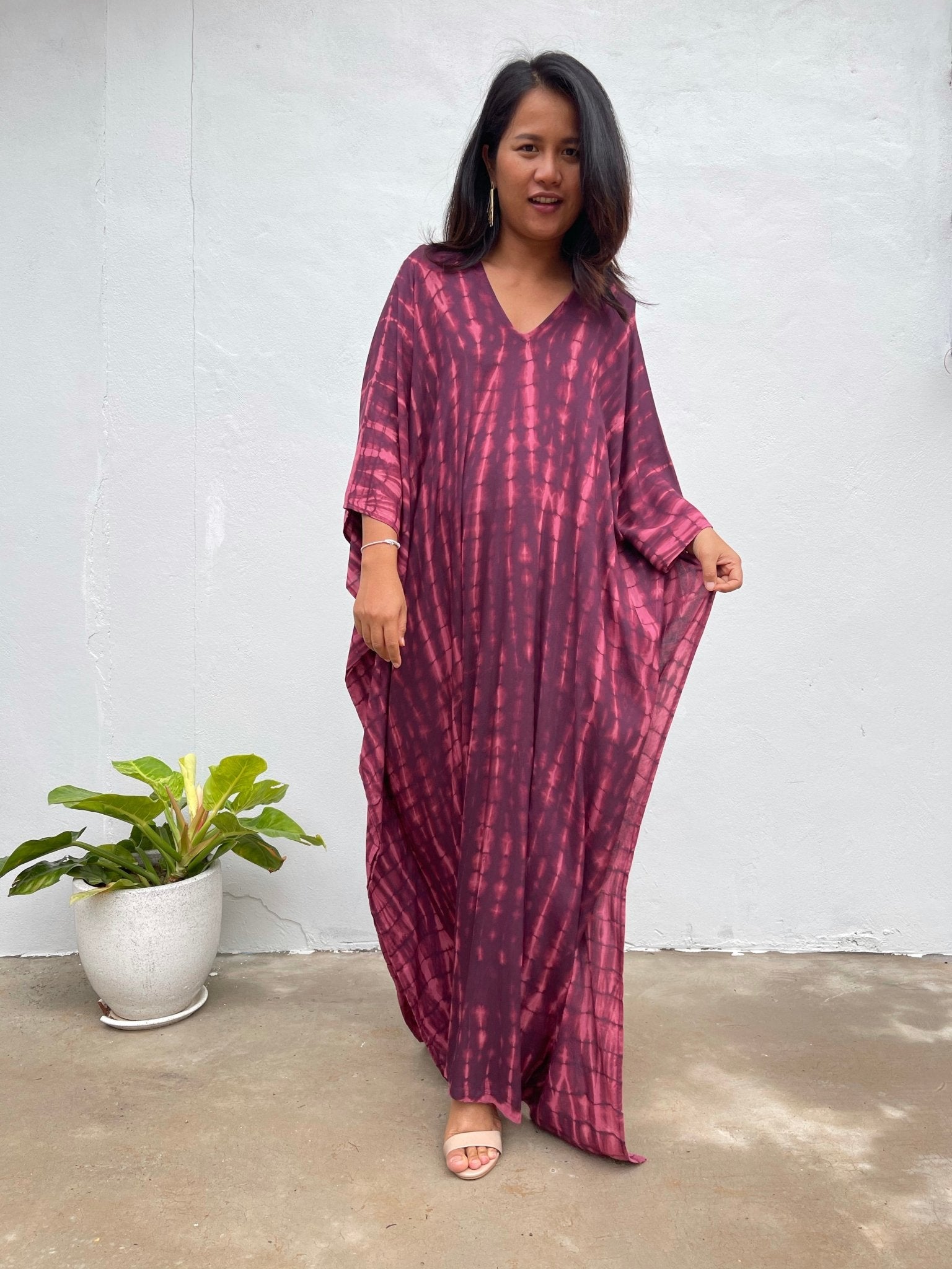 MALA handworks Mala Kaftan in Eggplant Purple and Pink Tie Dye