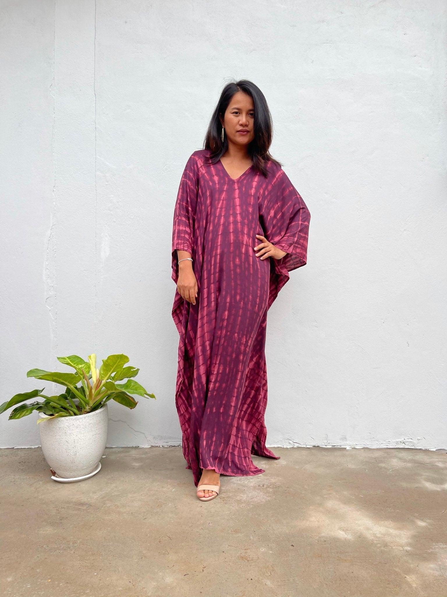 MALA handworks Mala Kaftan in Eggplant Purple and Pink Tie Dye